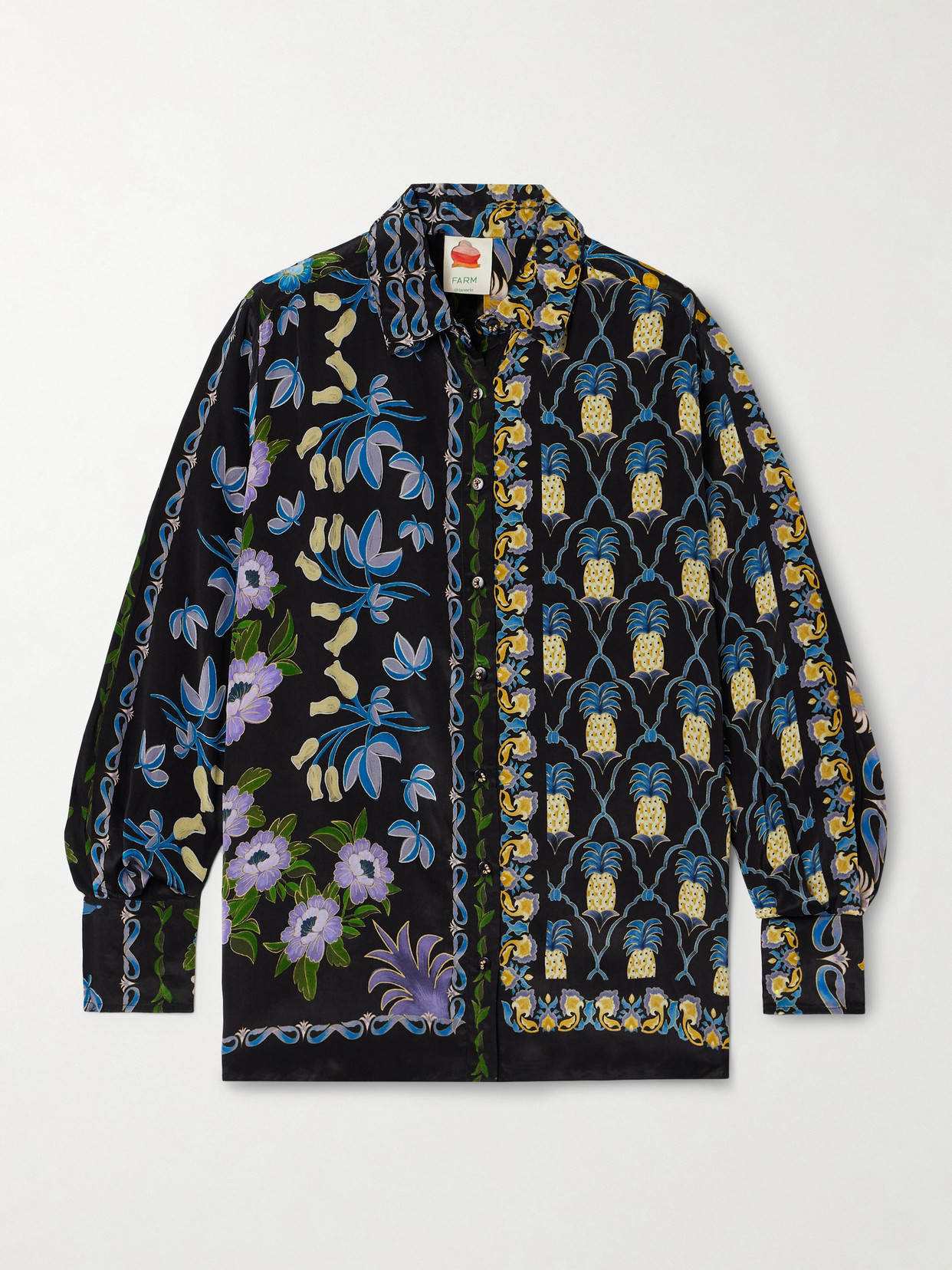 Farm Rio Printed Crepe De Chine Shirt In Black