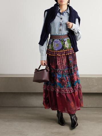 FARM Rio Tiered floral-print georgette maxi skirt
