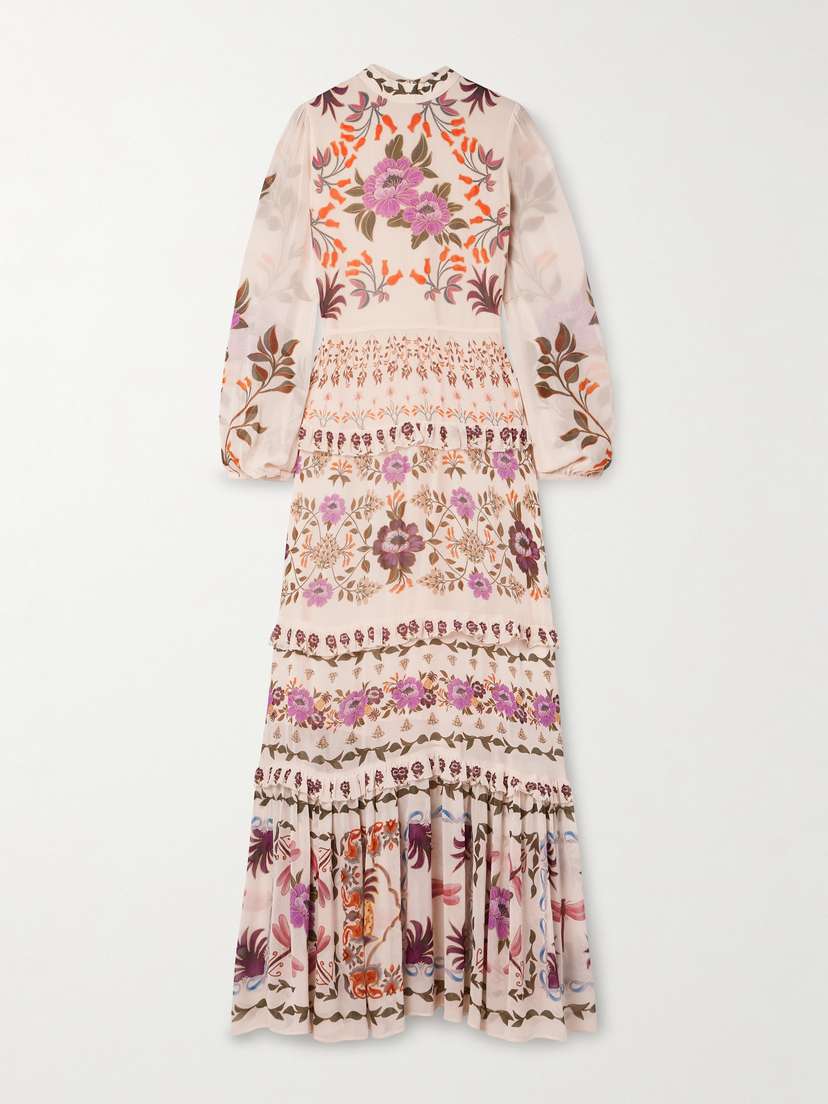 Farm Rio Tiered Ruffled Floral-print Crepe De Chine Maxi Dress - x large