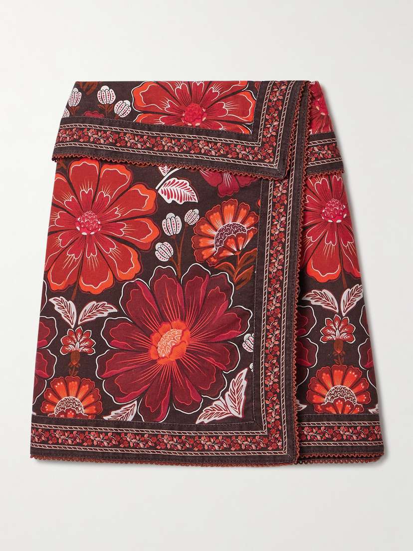 Farm Rio Gigi Wrap-effect Floral-print Cotton-twill Mini Skirt