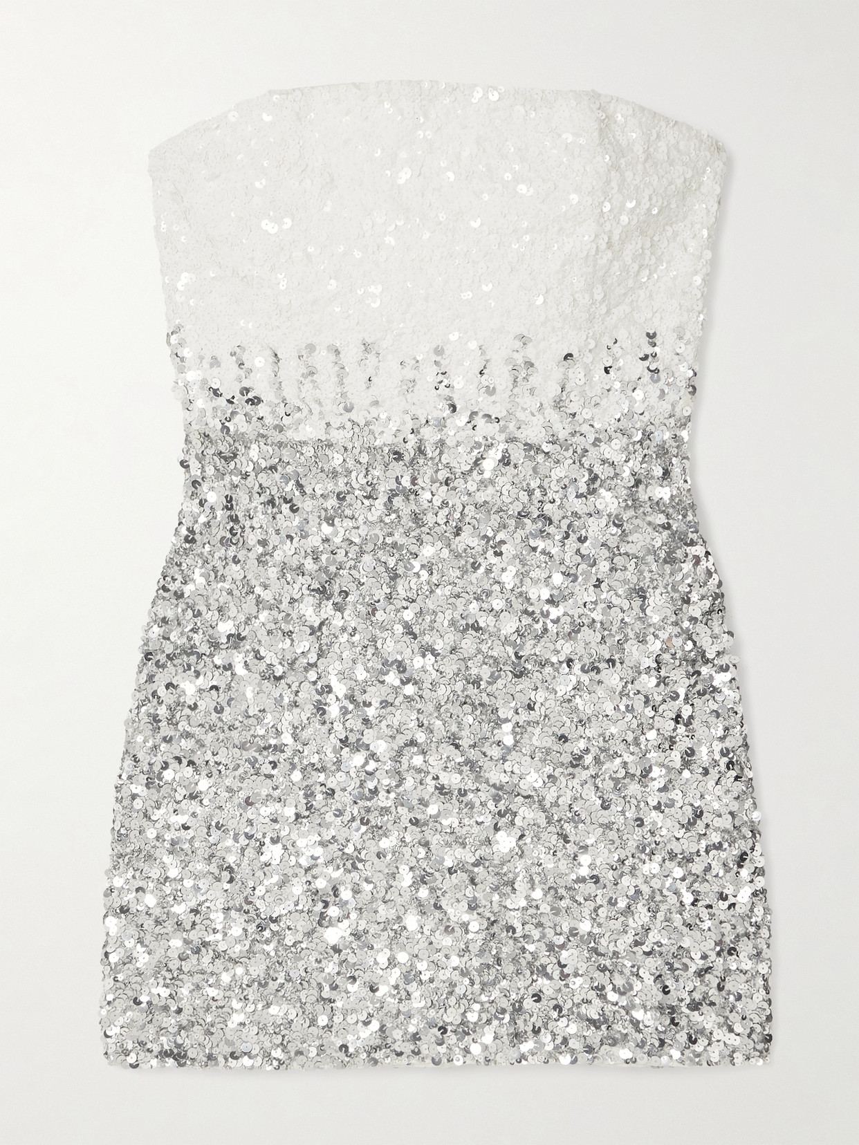 Retroféte Katalina Strapless Two-tone Sequined Tulle Mini Dress In Silver