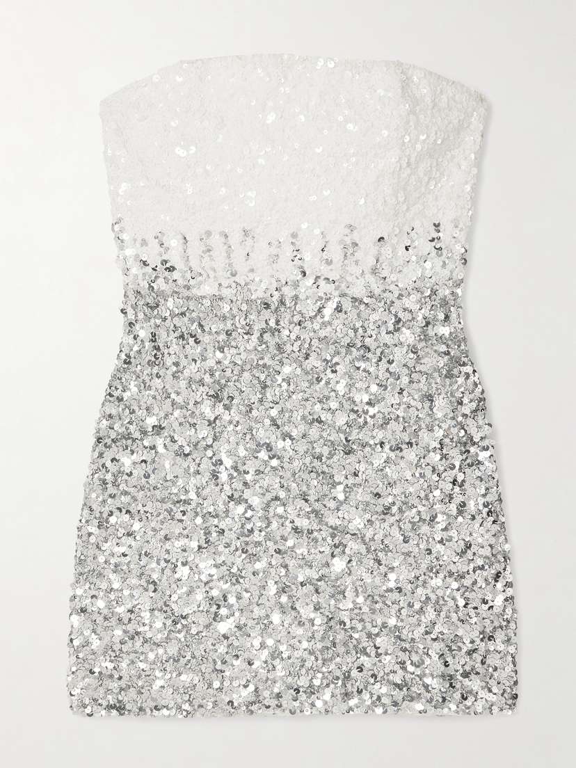Retrofête Katalina Strapless Two-tone Sequined Tulle Mini Dress