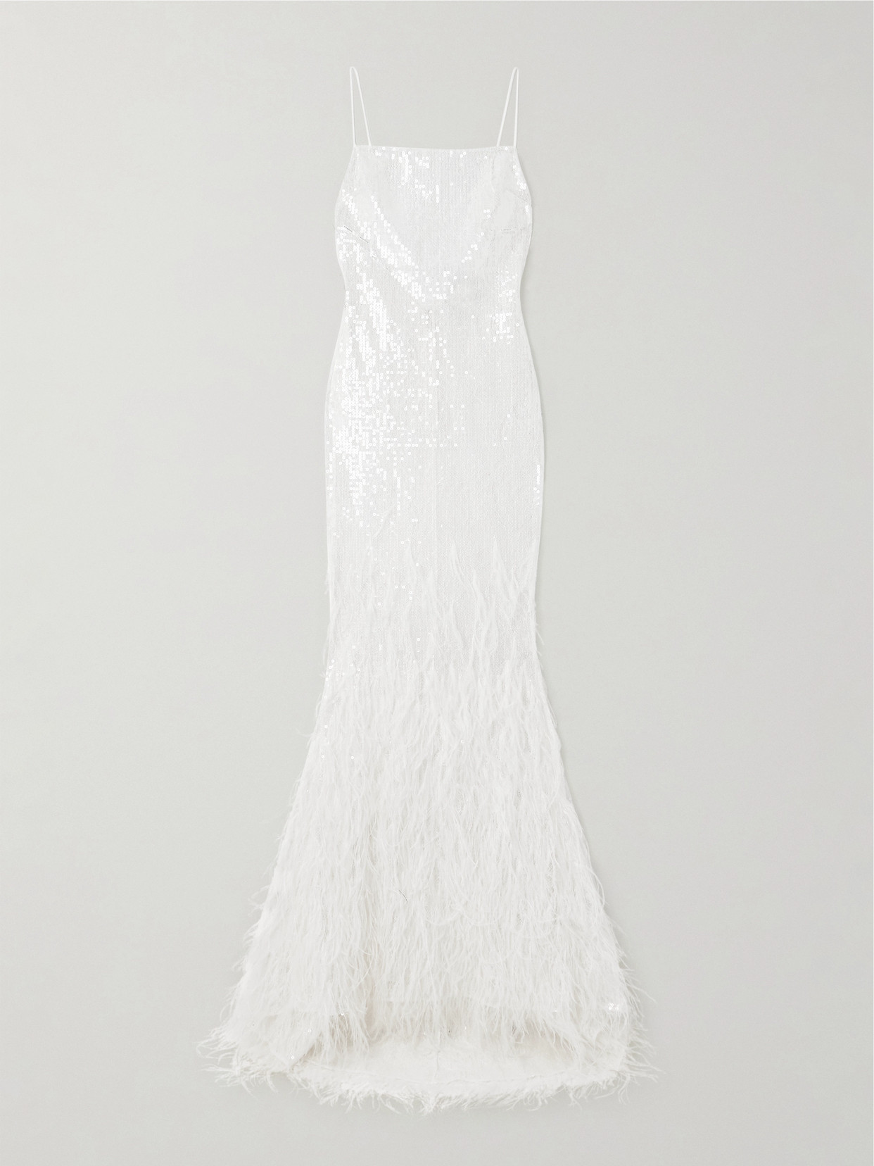 Retroféte Odessa Feather-trimmed Sequined Lace Gown In White
