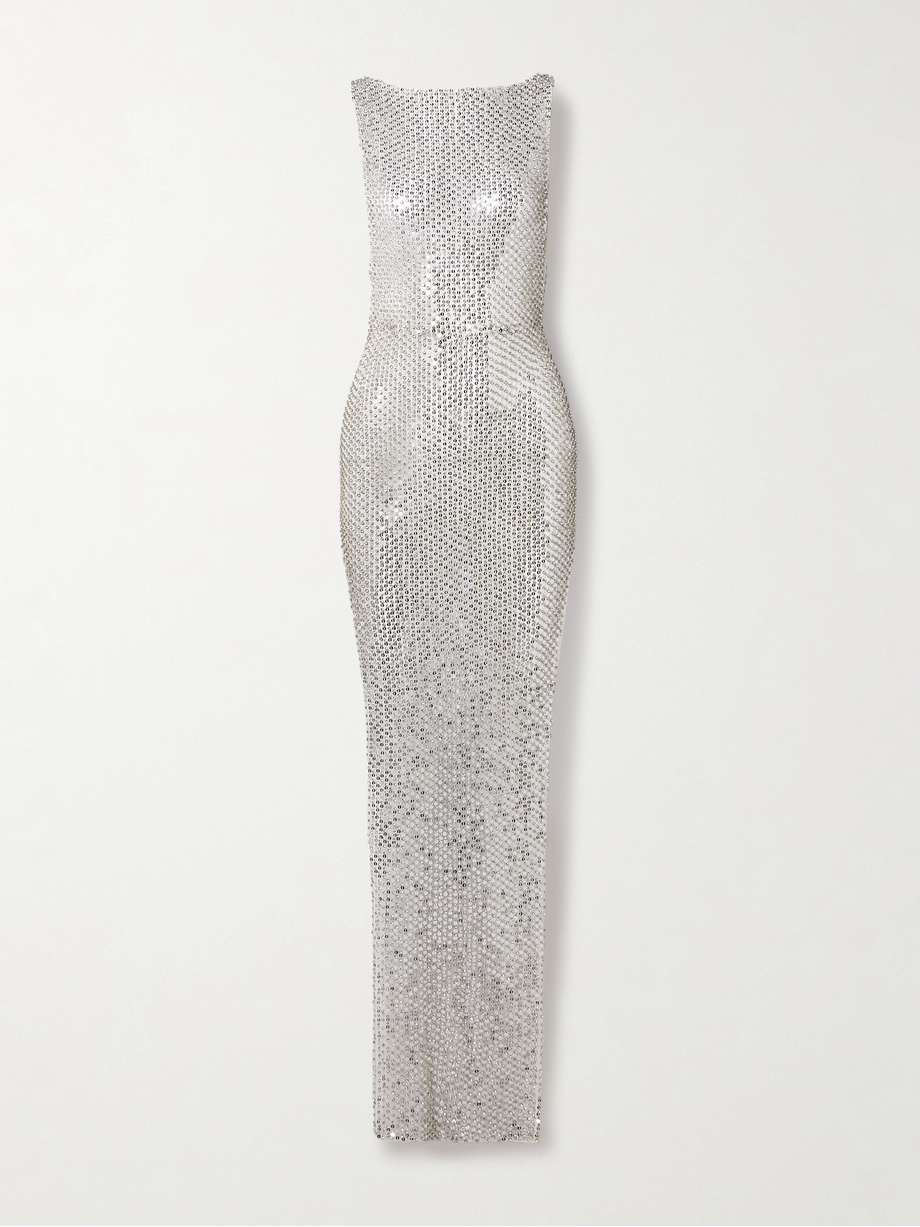 melania embellished tulle midi dress