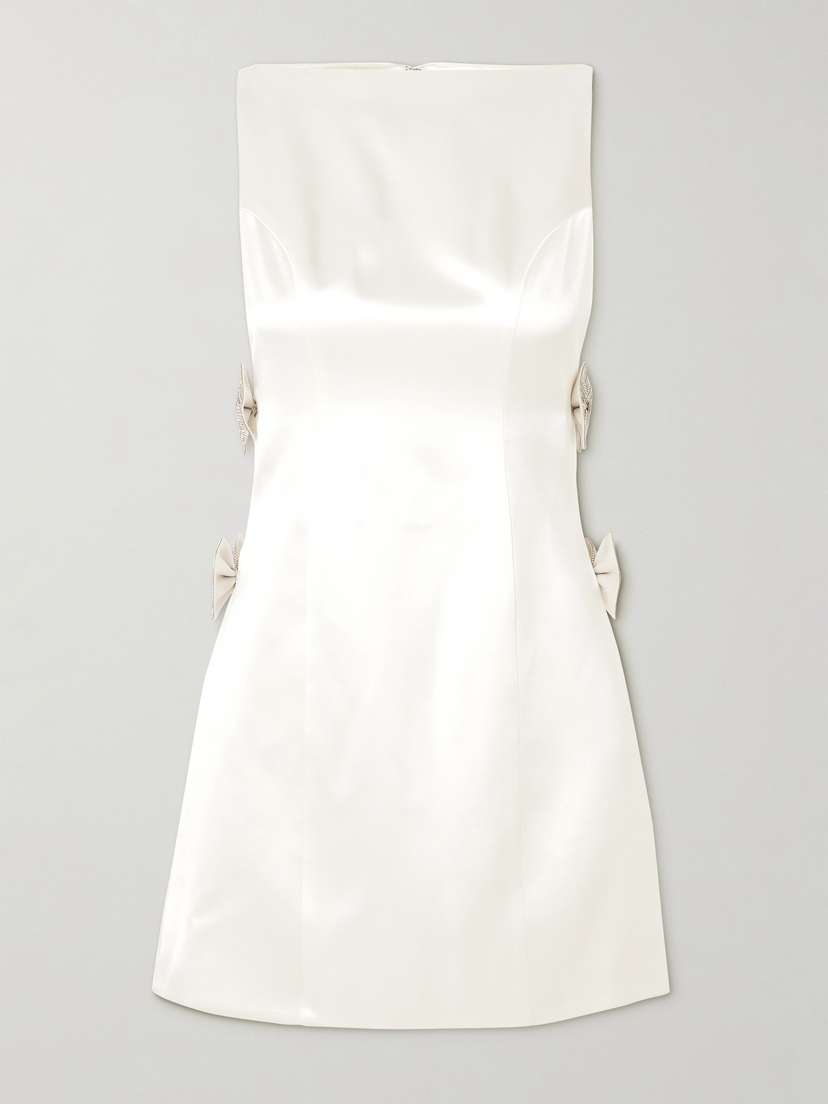 Retrofête Nadine Bow And Crystal-embellished Cutout Satin Mini Dress