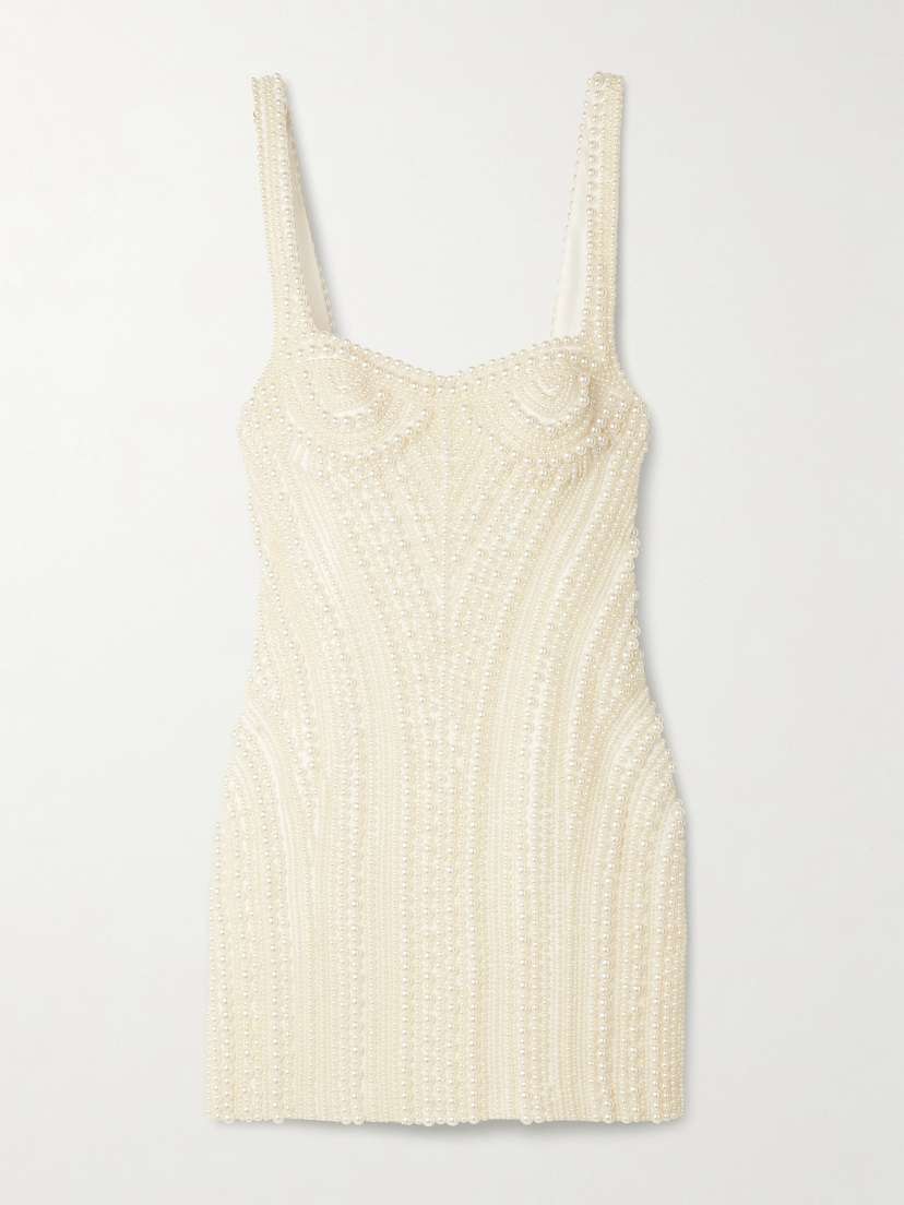 Retrofête Elaina Faux Pearl-embellished Crepe Mini Dress
