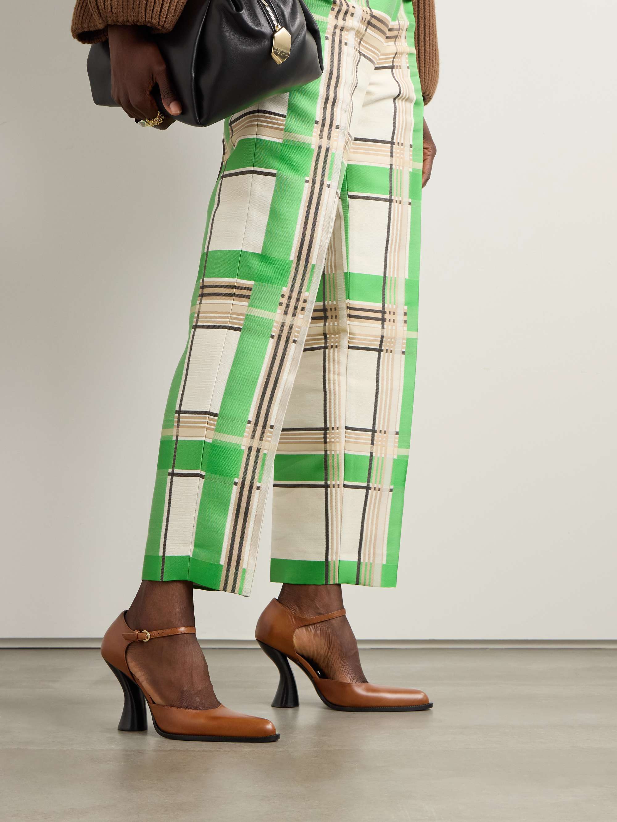 Brown Belted checked crepe turtleneck midi dress | DRIES VAN