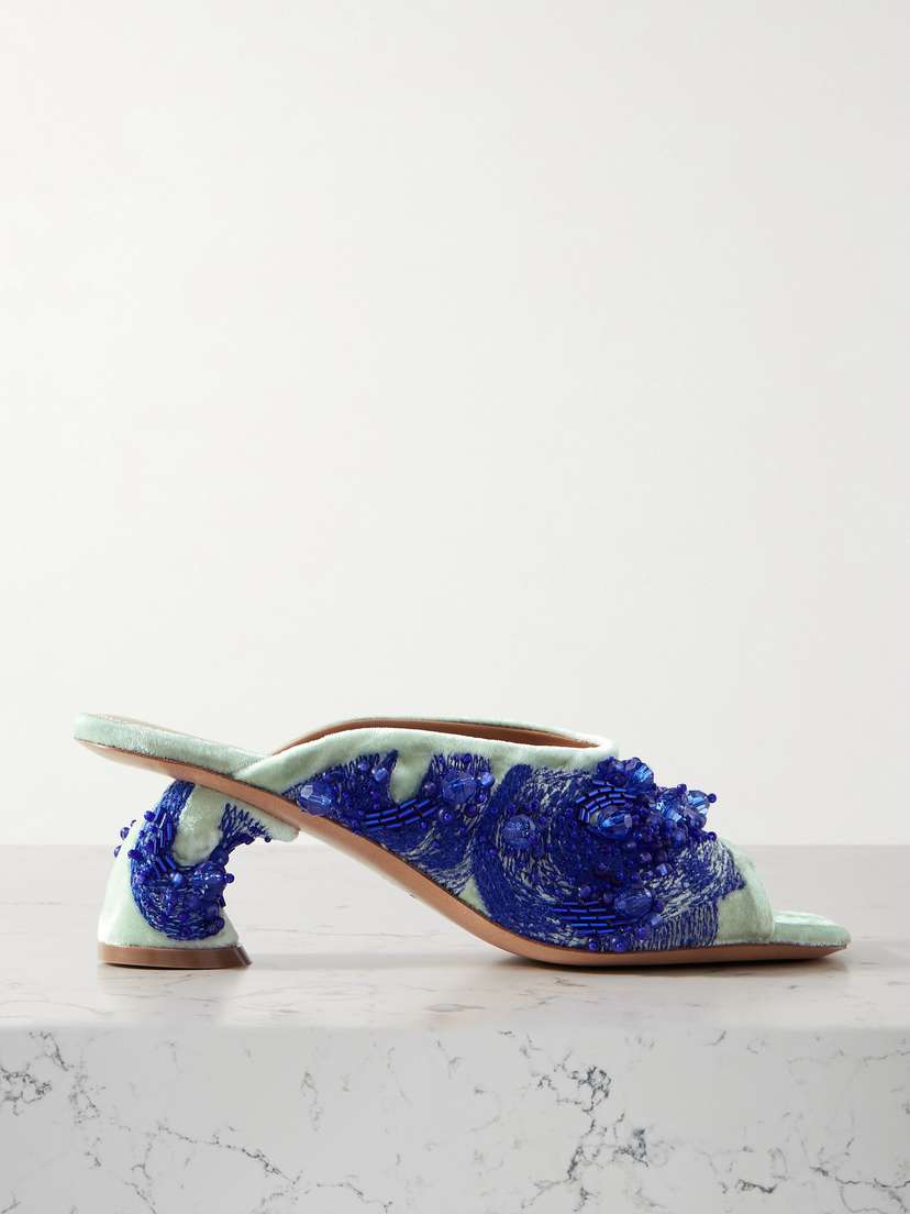 Dries Van Noten Embroidered Embellished Velvet Mules