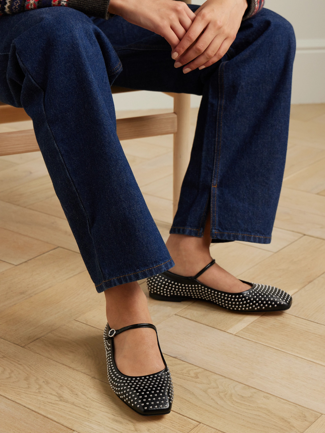 Uma Studded Leather Mary Jane Ballet Flats