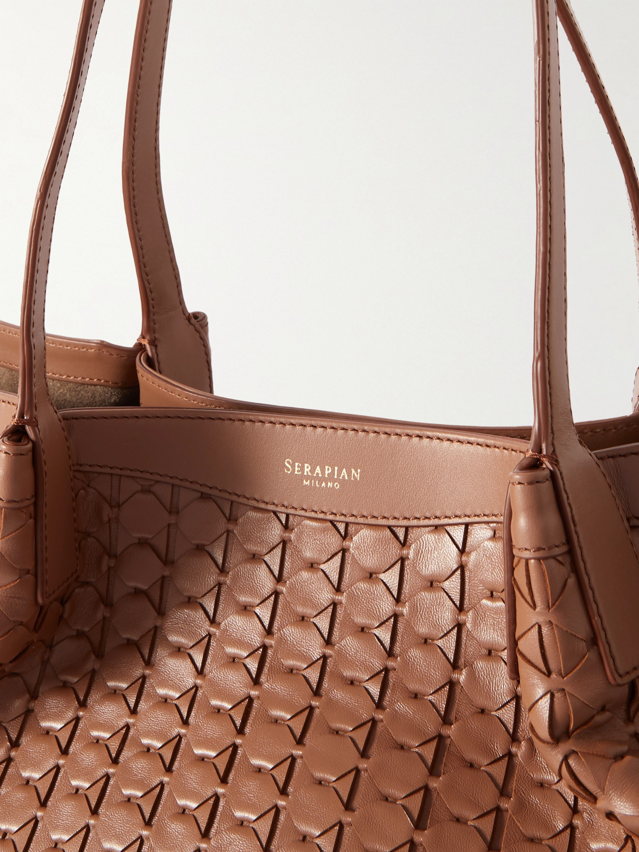 Serapian Secret Large Woven Leather Tote In Brown