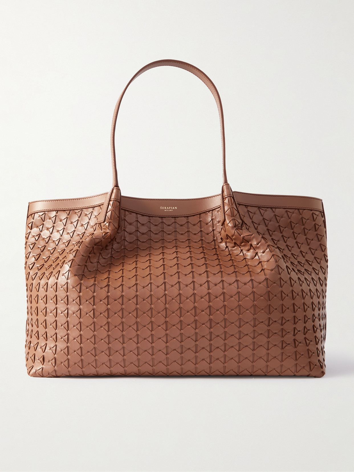 Serapian Secret Large Woven Leather Tote In Brown