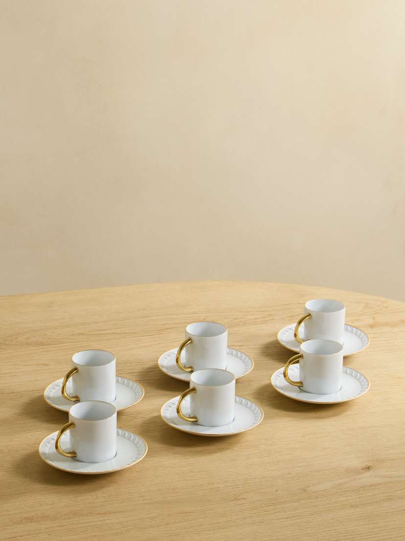 L'Objet Neptune Set Of Six Gold-plated Porcelain Espresso Cups And Saucers