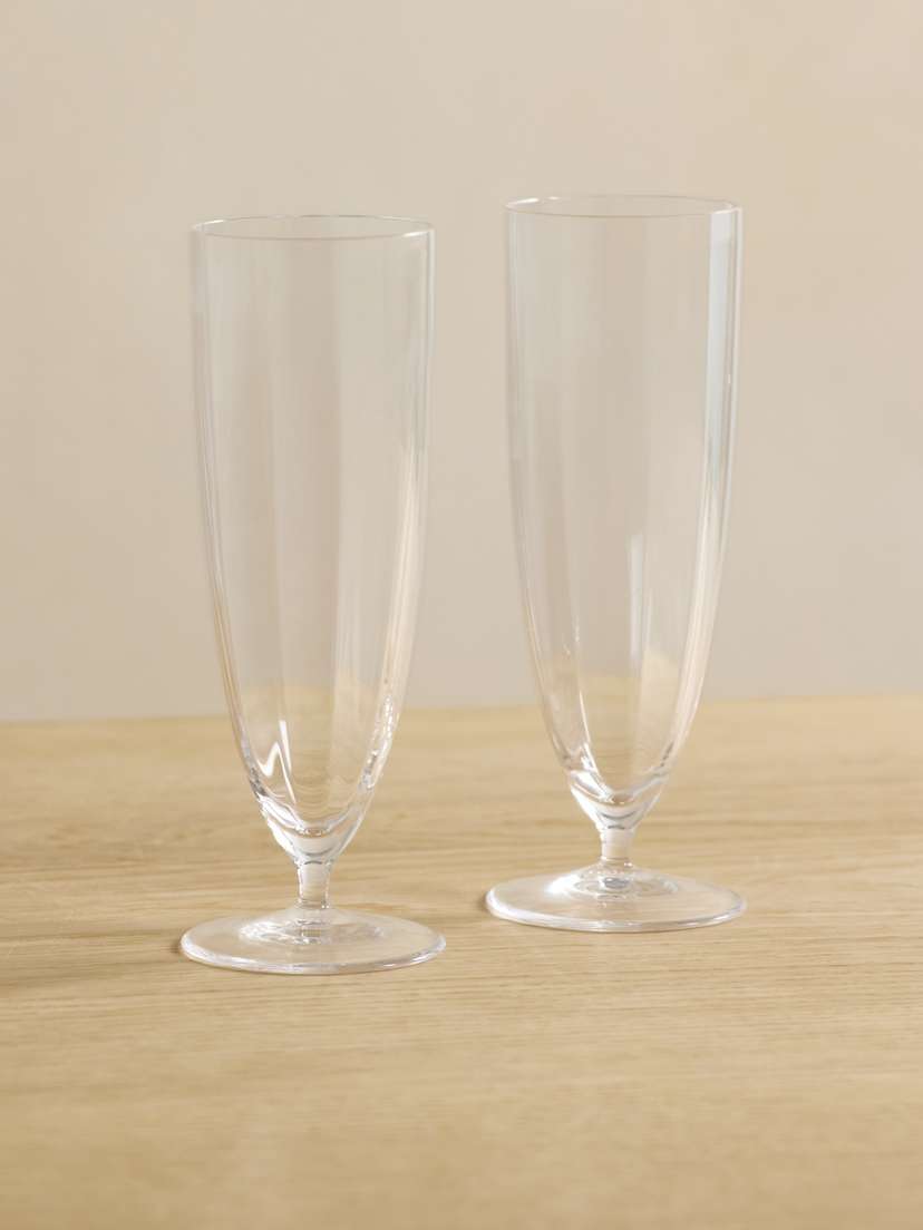 L'Objet Iris Set Of Two Glass Champagne Flutes