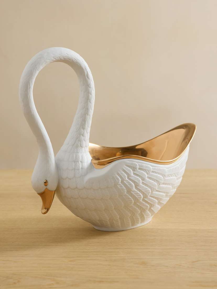 L'Objet Swan Large Gold-plated Porcelain Bowl