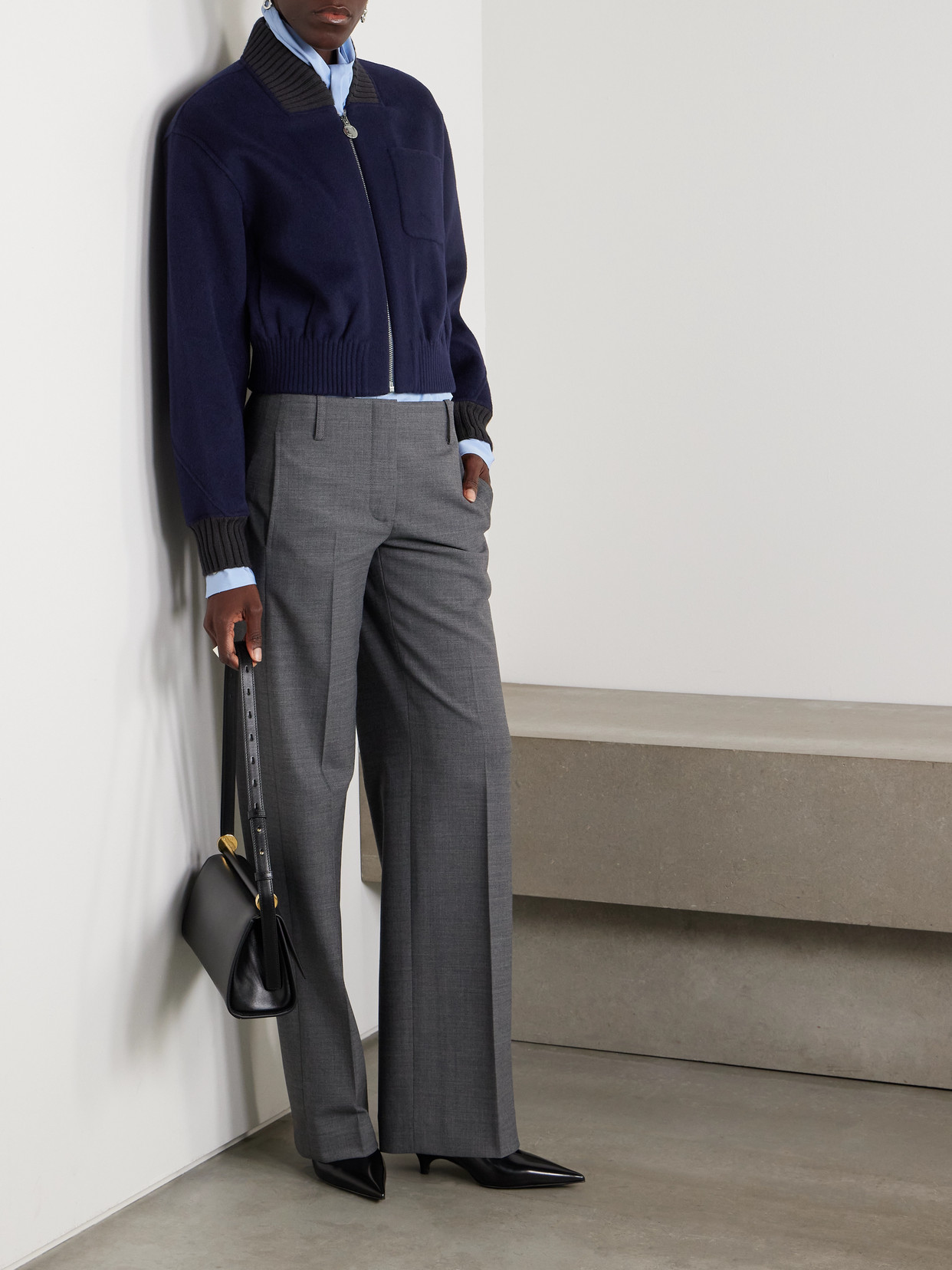 Tory Burch Wool Bomber Jacket In Blue