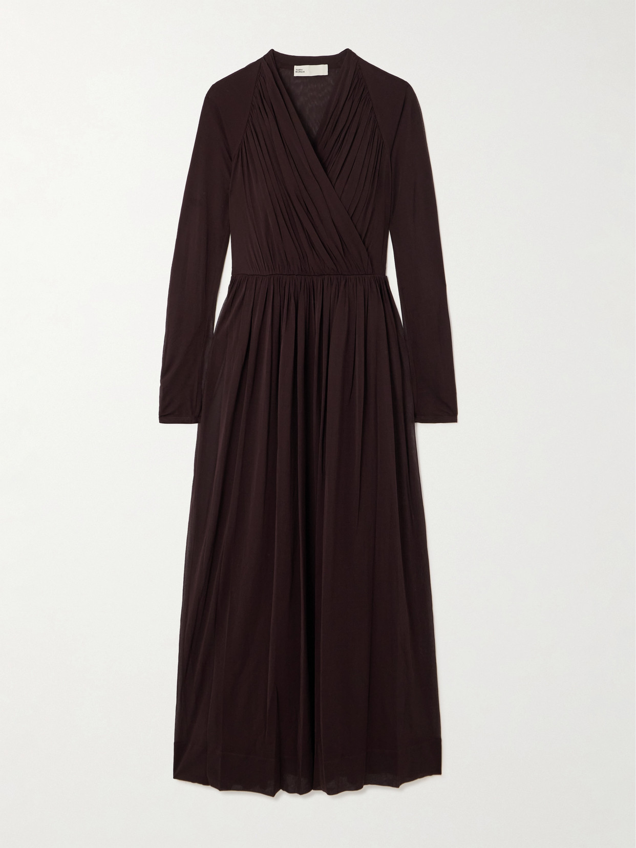 Tory Burch - Wrap-effect Gathered Jersey Midi Dress - Brown