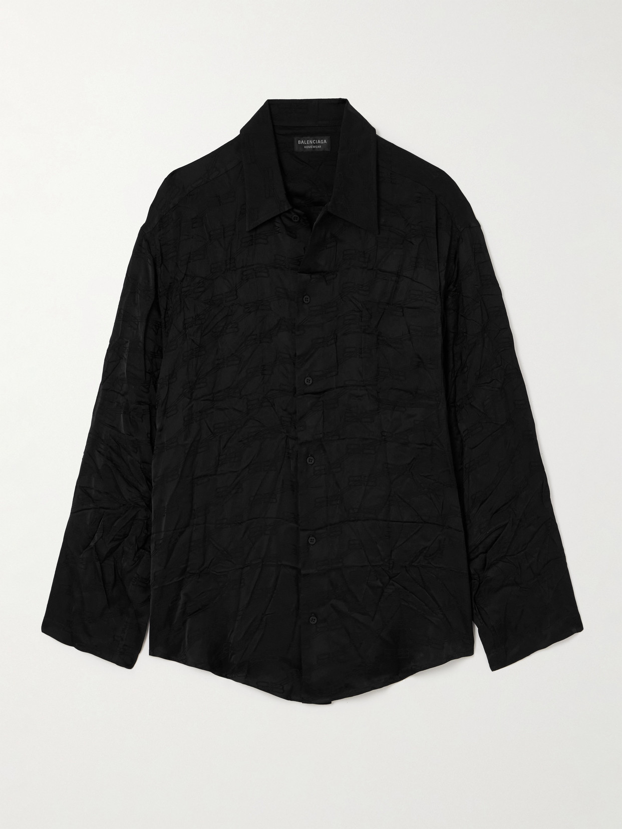 Balenciaga Embroidered Crinkled-satin Shirt In Black