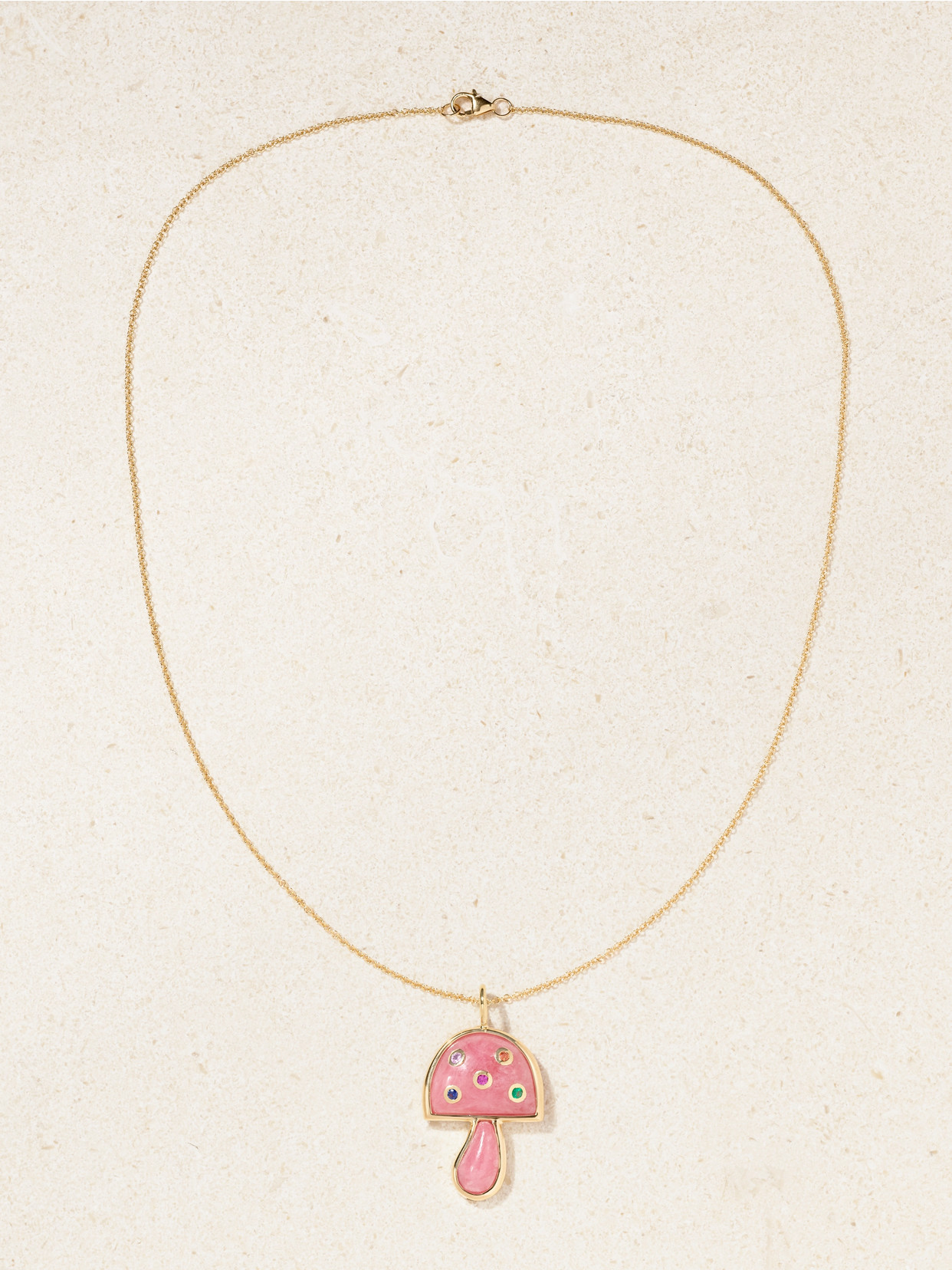 Brent Neale Small Magic Mushroom 18-karat Gold, Rhodochrosite And Sapphire Necklace In Gold