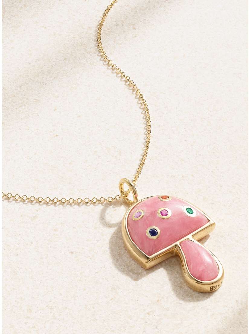 Brent Neale Small Magic Mushroom 18-karat Gold, Rhodochrosite And Sapphire Necklace