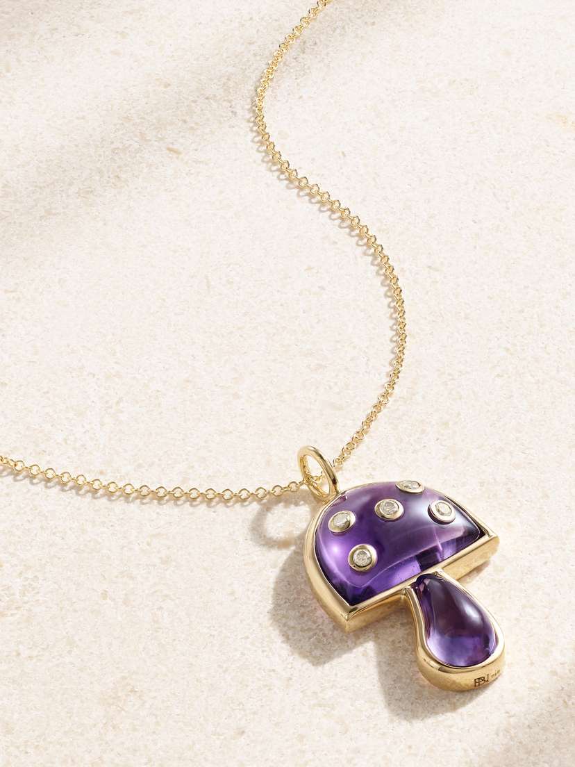 Brent Neale Small Magic Mushroom 18-karat Gold, Amethyst And Diamond Necklace