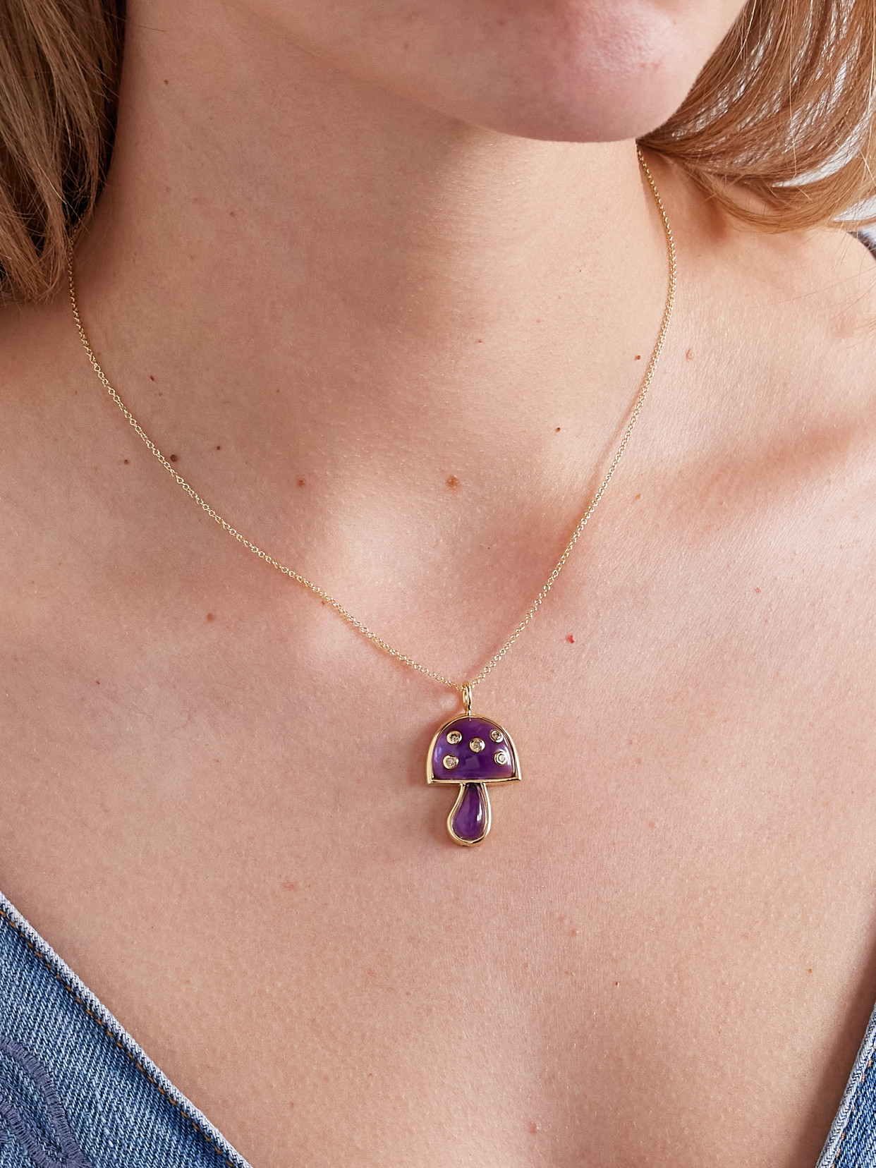 Brent Neale Small Magic Mushroom 18-karat Gold, Amethyst And Diamond Necklace In Gold