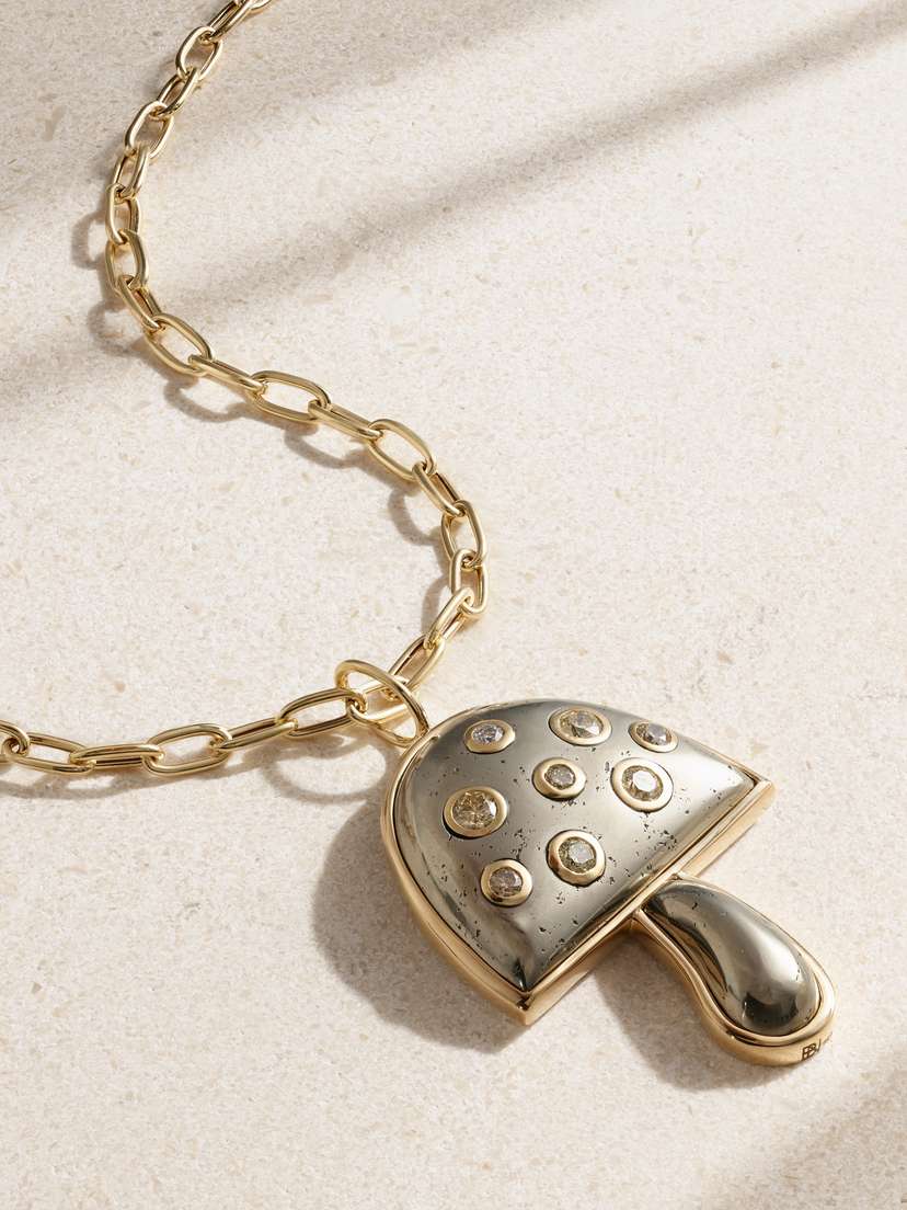 Brent Neale Magic Mushroom Large 18-karat Gold, Pyrite And Diamond Necklace