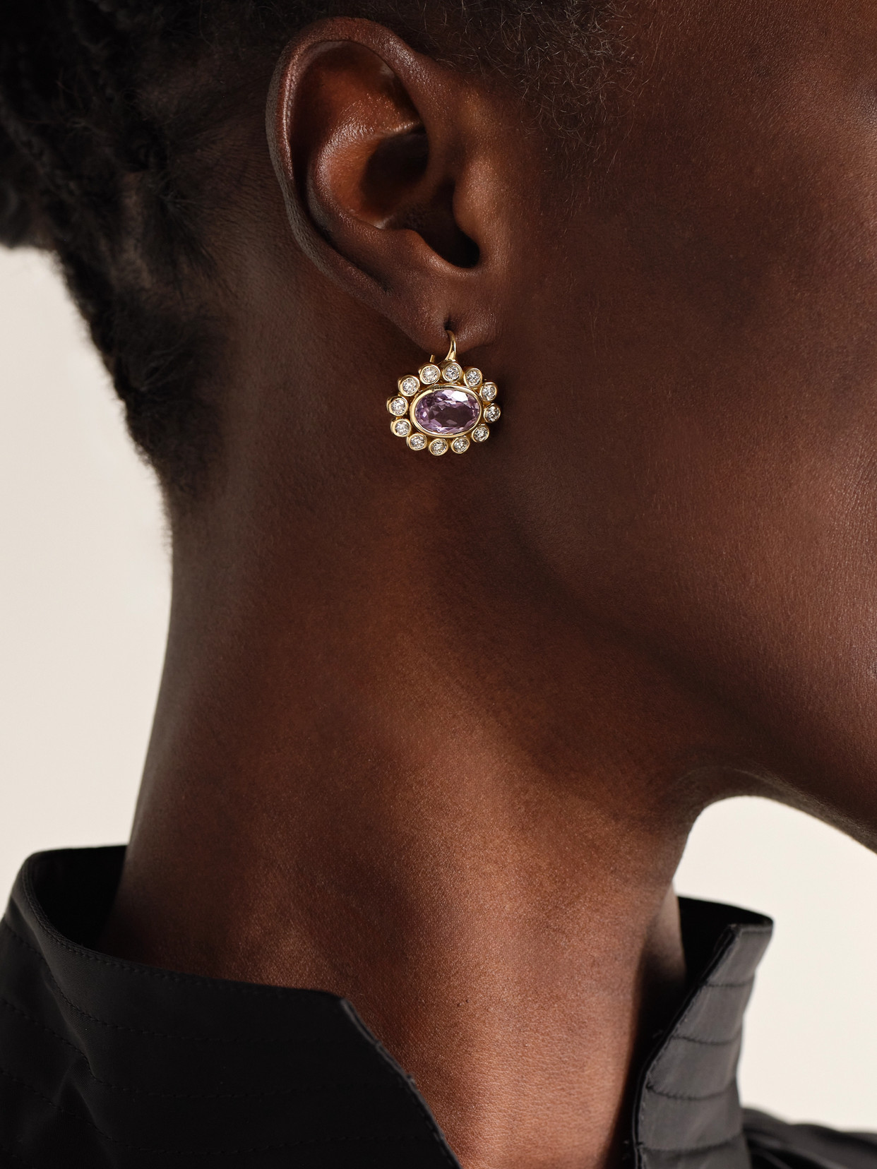 Shop Brent Neale Wildfllower 18-karat Gold, Amethyst And Diamond Earrings In Purple
