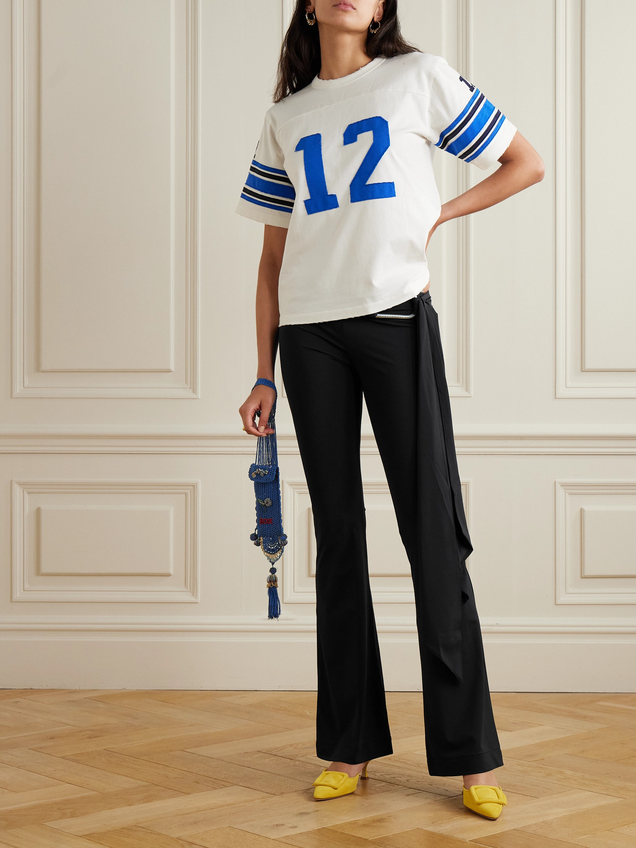 Conner Ives Embellished Draped Stretch-jersey Flared Track Pants In Black