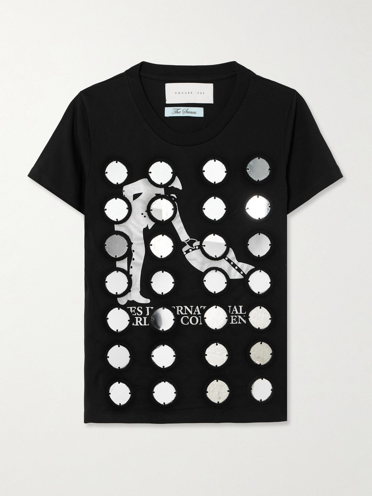 Conner Ives Embellished Printed Cotton-jersey T-shirt In Black