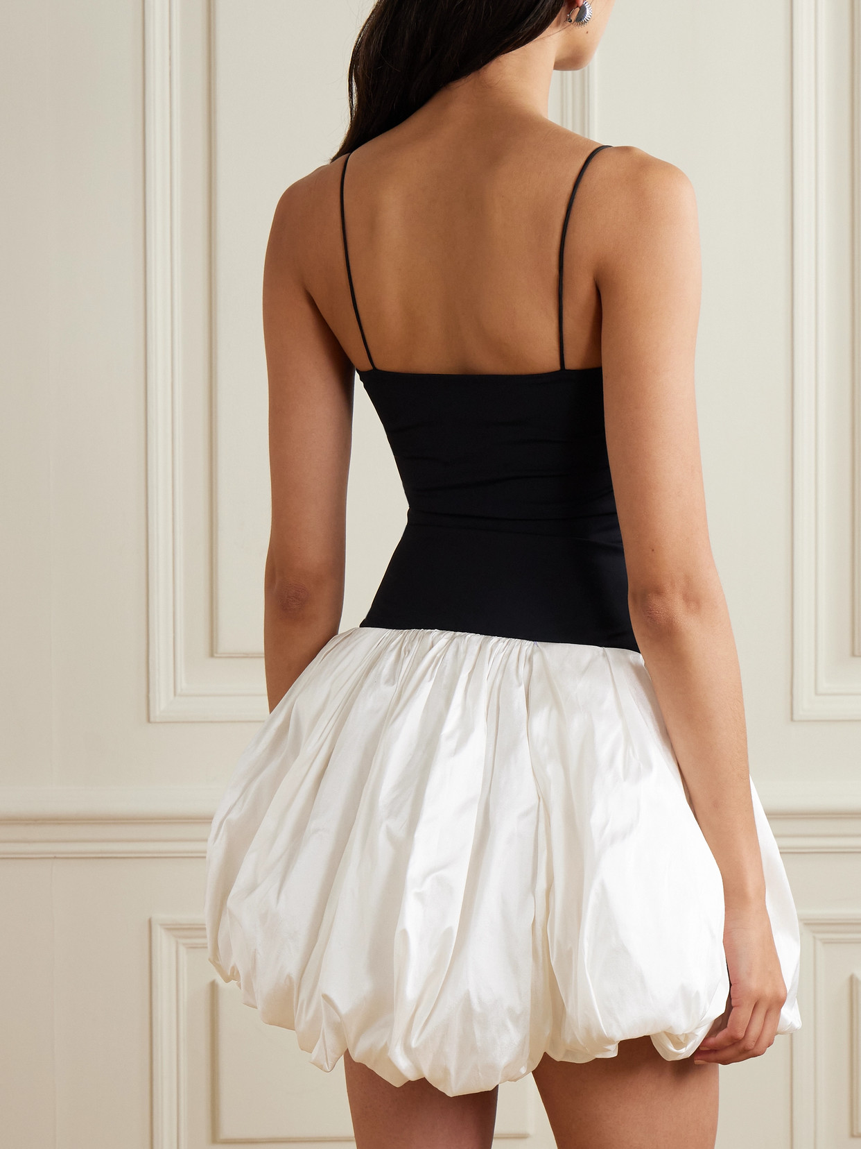 Conner Ives Ruched Stretch-jersey And Silk Mini Dress In Black