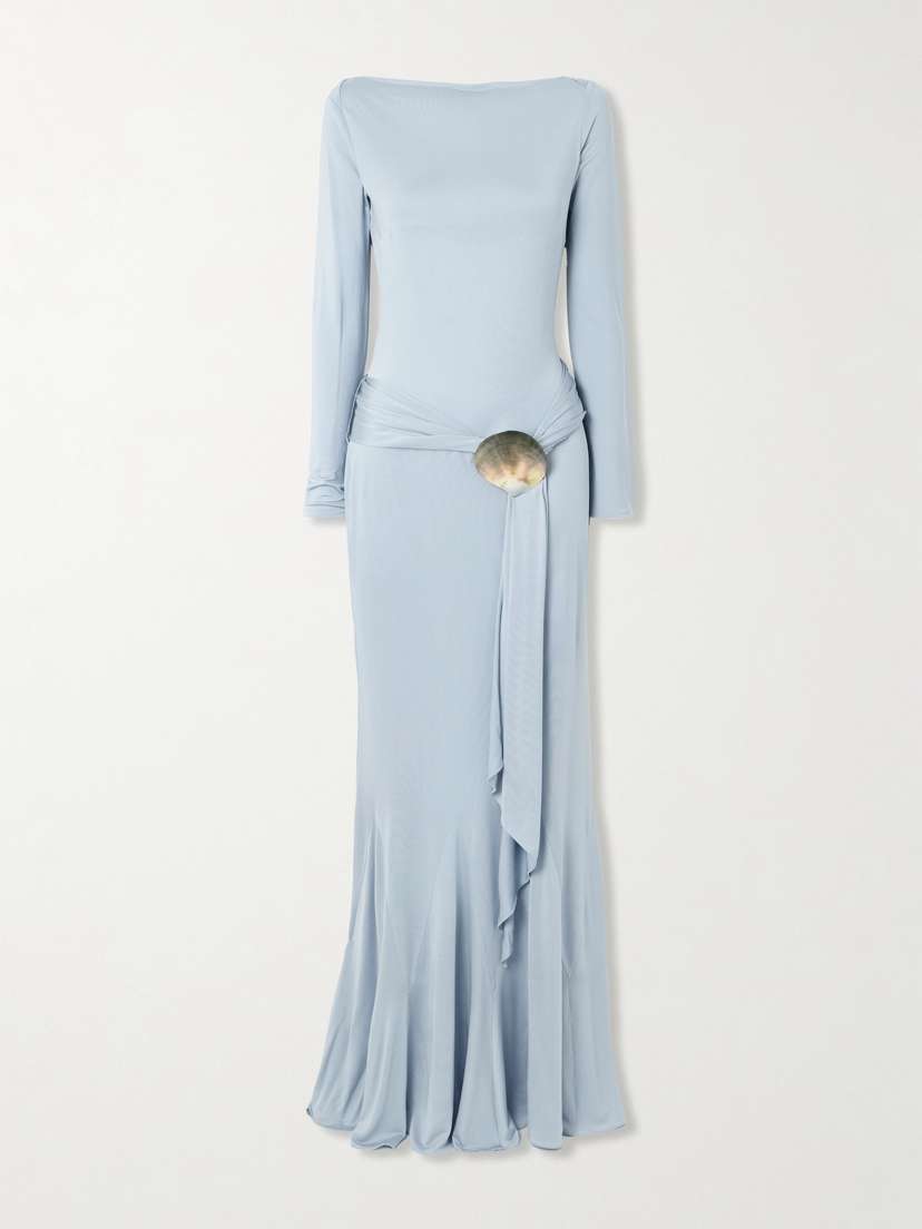 Conner Ives Belted Embellished Silk-jersey Gown