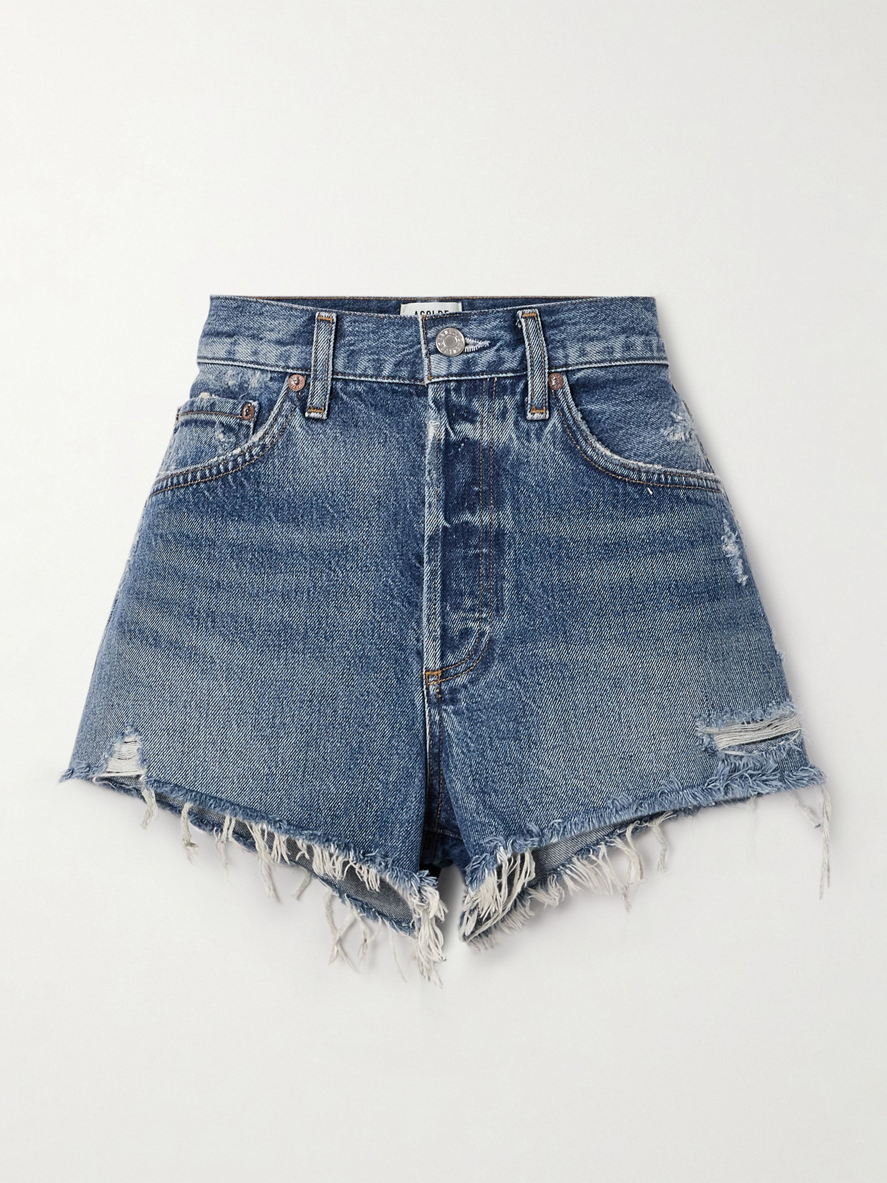 Agolde Parker Distressed Denim Shorts In Blue