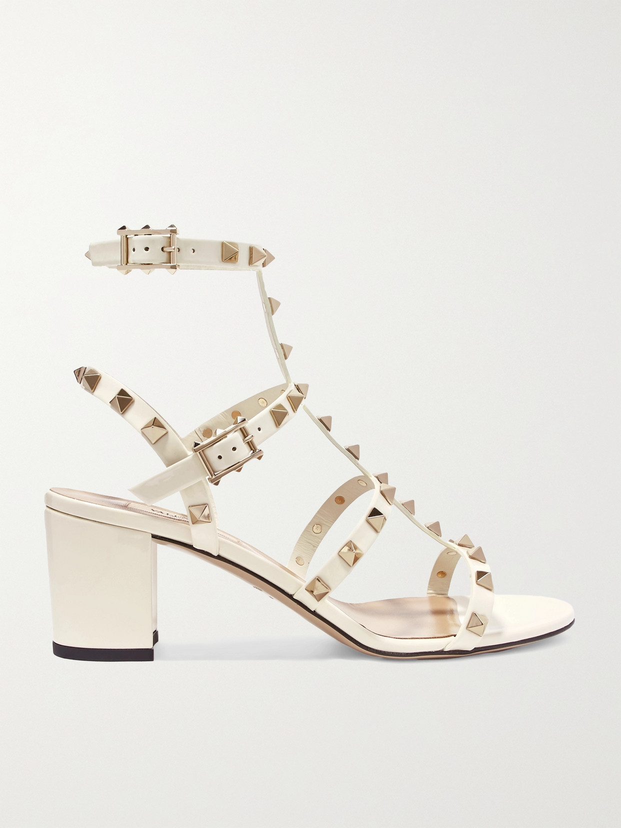 Valentino Garavani The Rockstud 60 Patent-leather Sandals In Ivory