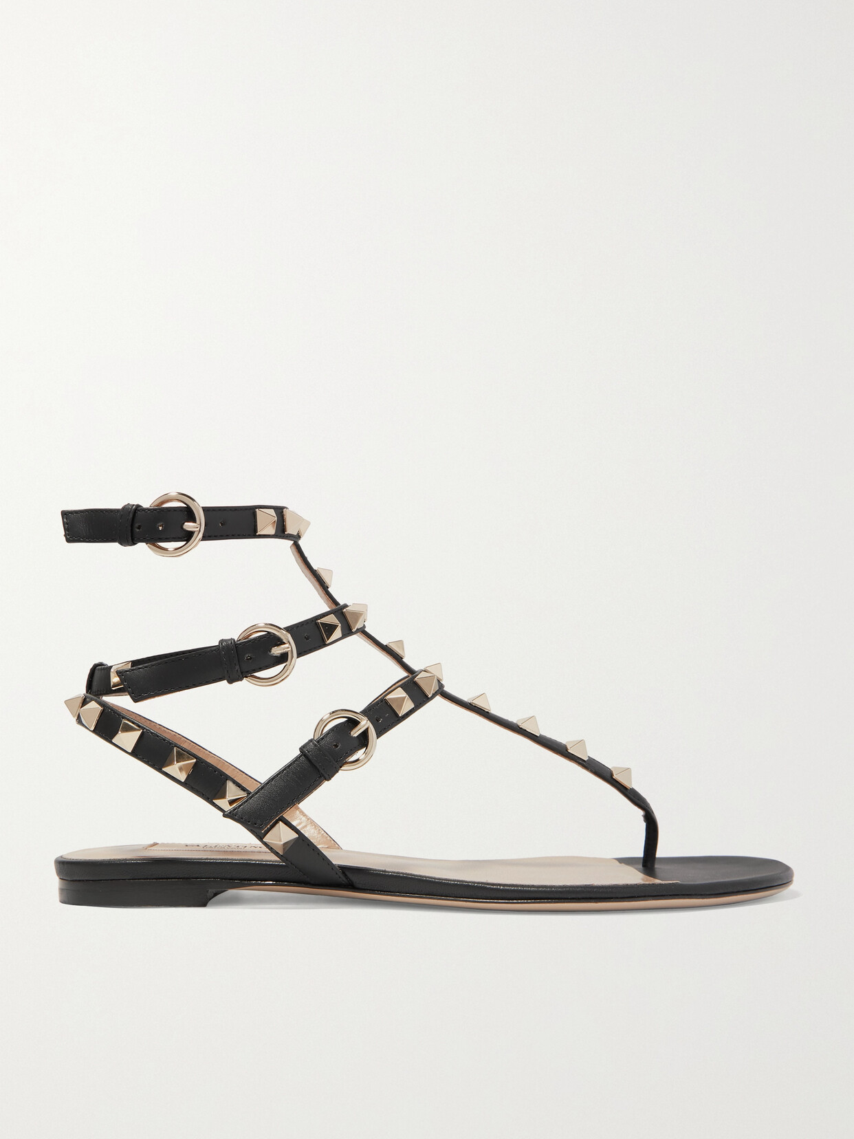 Valentino Garavani The Rockstud Leather Sandals In Black