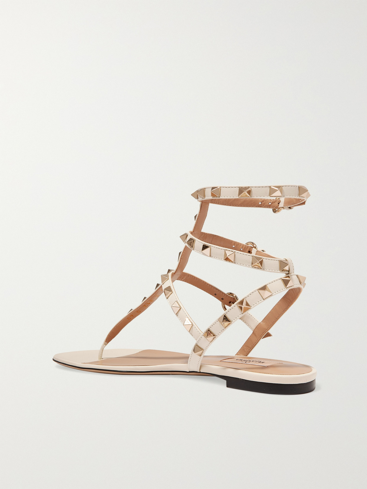 Valentino Rockstud Leather Cage Flat Thong Sandals In Neutral