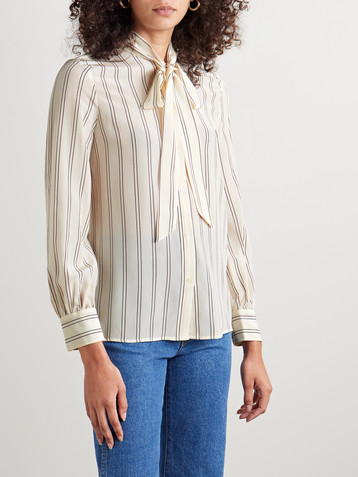 Nili Lotan Irina pussy-bow striped silk-georgette blouse