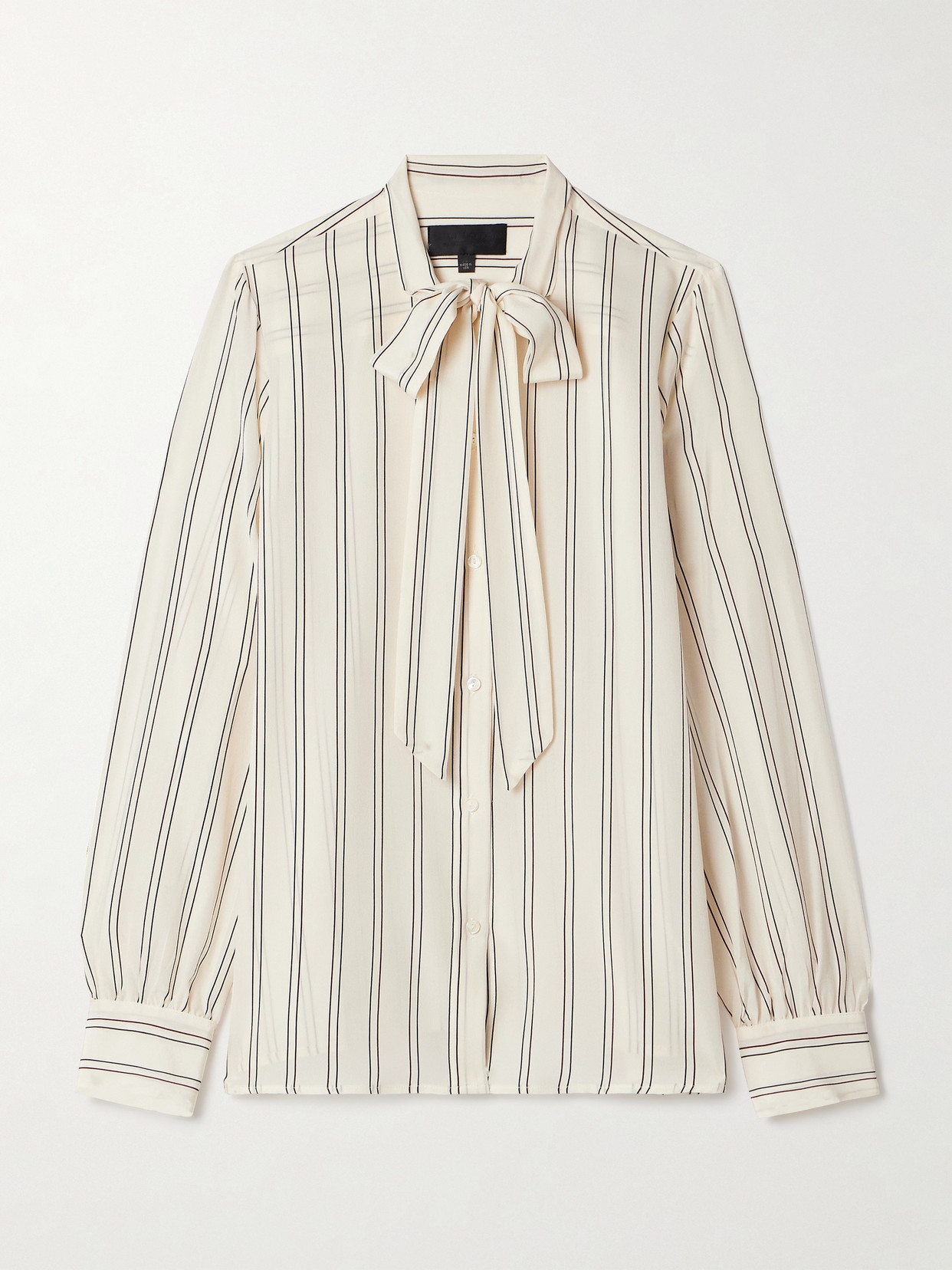 Nili Lotan Irina Pussy-bow Striped Silk-georgette Blouse In White
