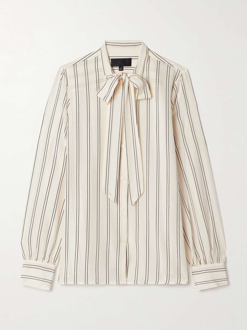 Nili Lotan Irina Pussy-bow Striped Silk-georgette Blouse