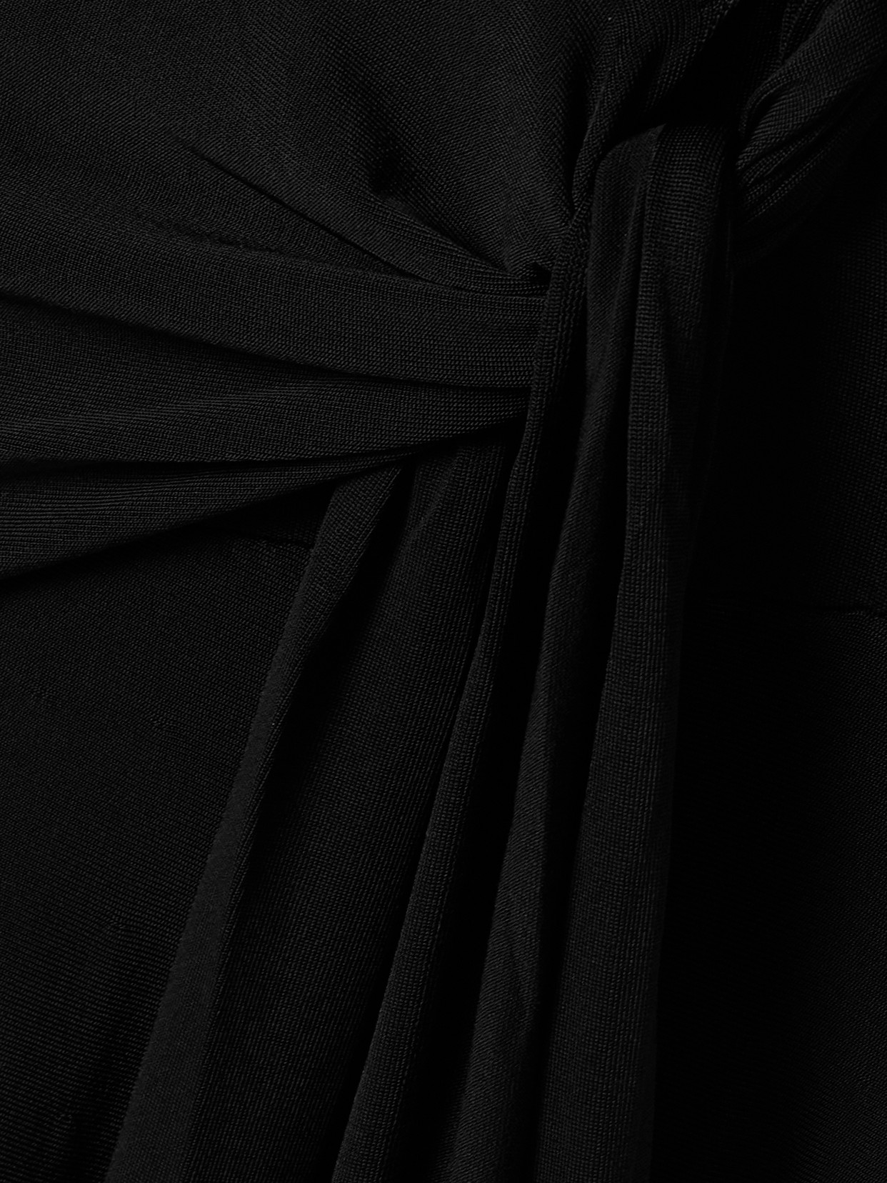 Adam Lippes Asymmetric Draped Fringed Stretch-knit Turtleneck Midi Dress In Black