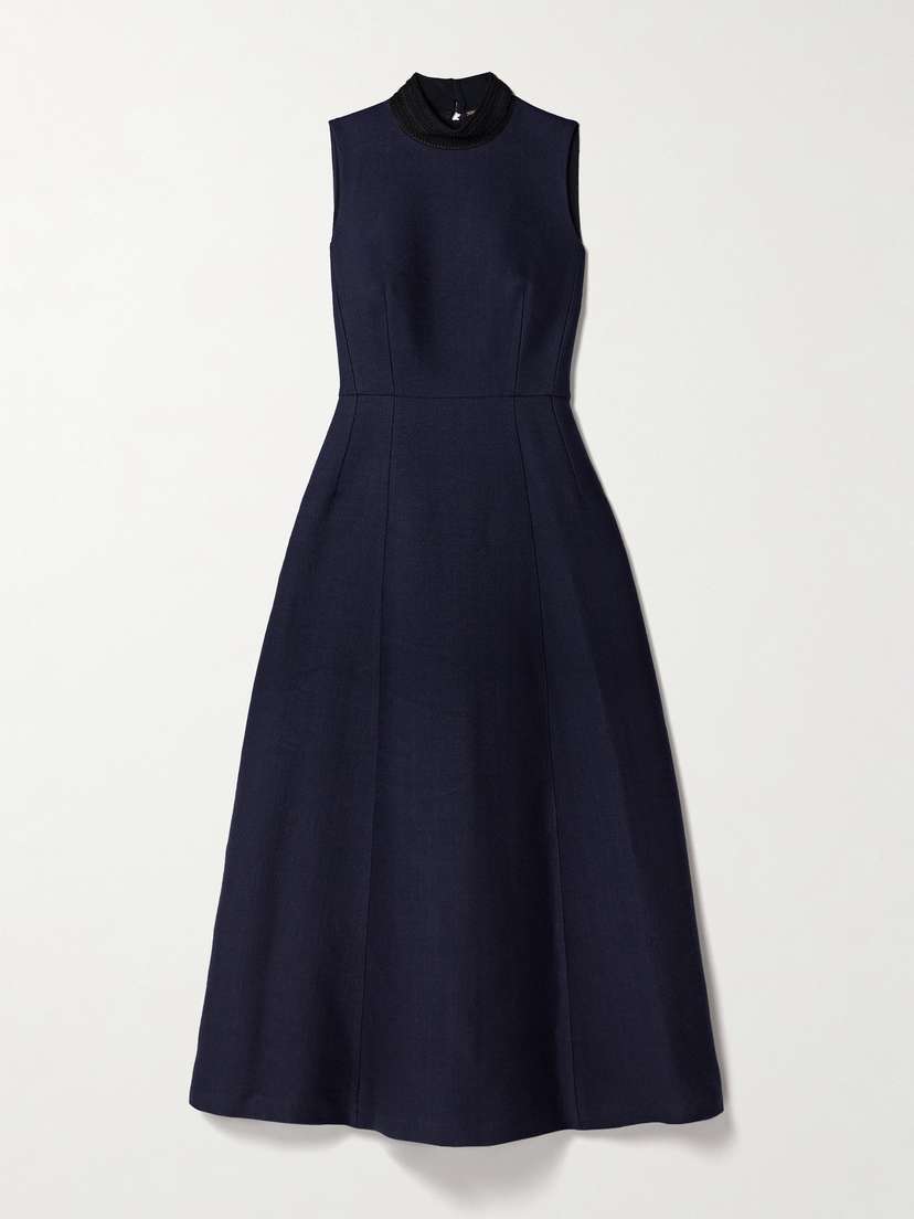 Adam Lippes Eloise Embroidered Wool And Silk-blend Maxi Dress