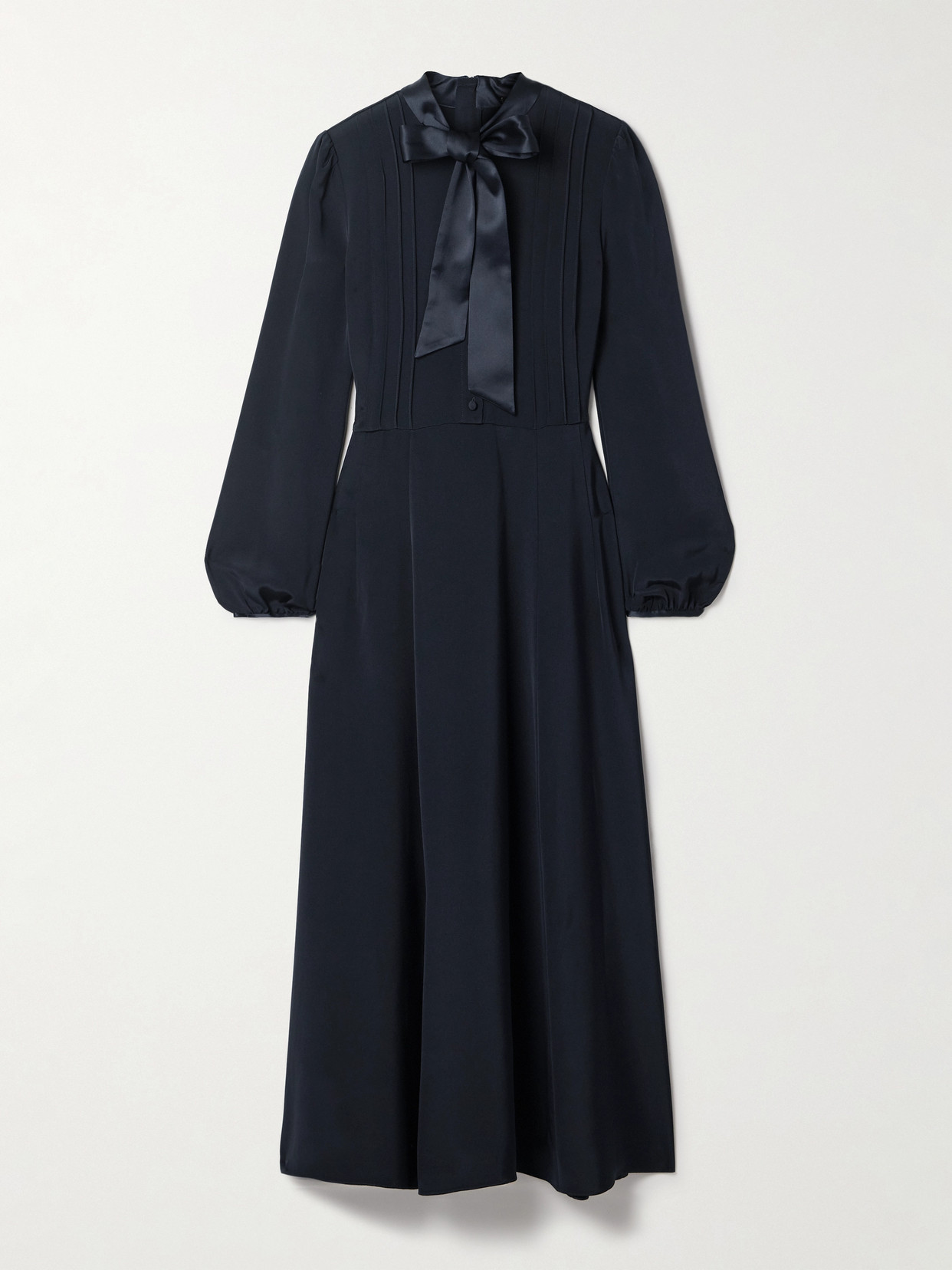 Adam Lippes - Alison Satin-trimmed Pintucked Silk-crepe Midi Dress - Blue