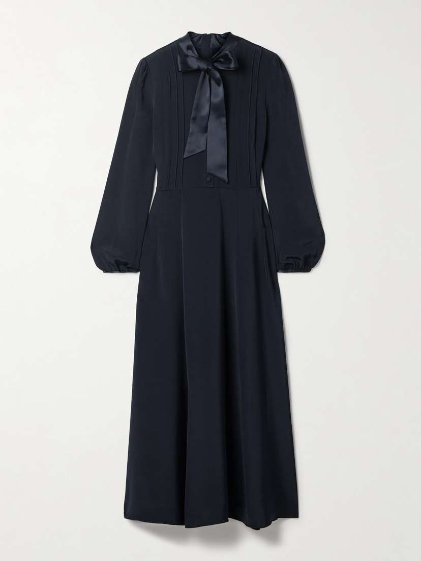 Adam Lippes Alison Satin-trimmed Pintucked Silk-crepe Midi Dress