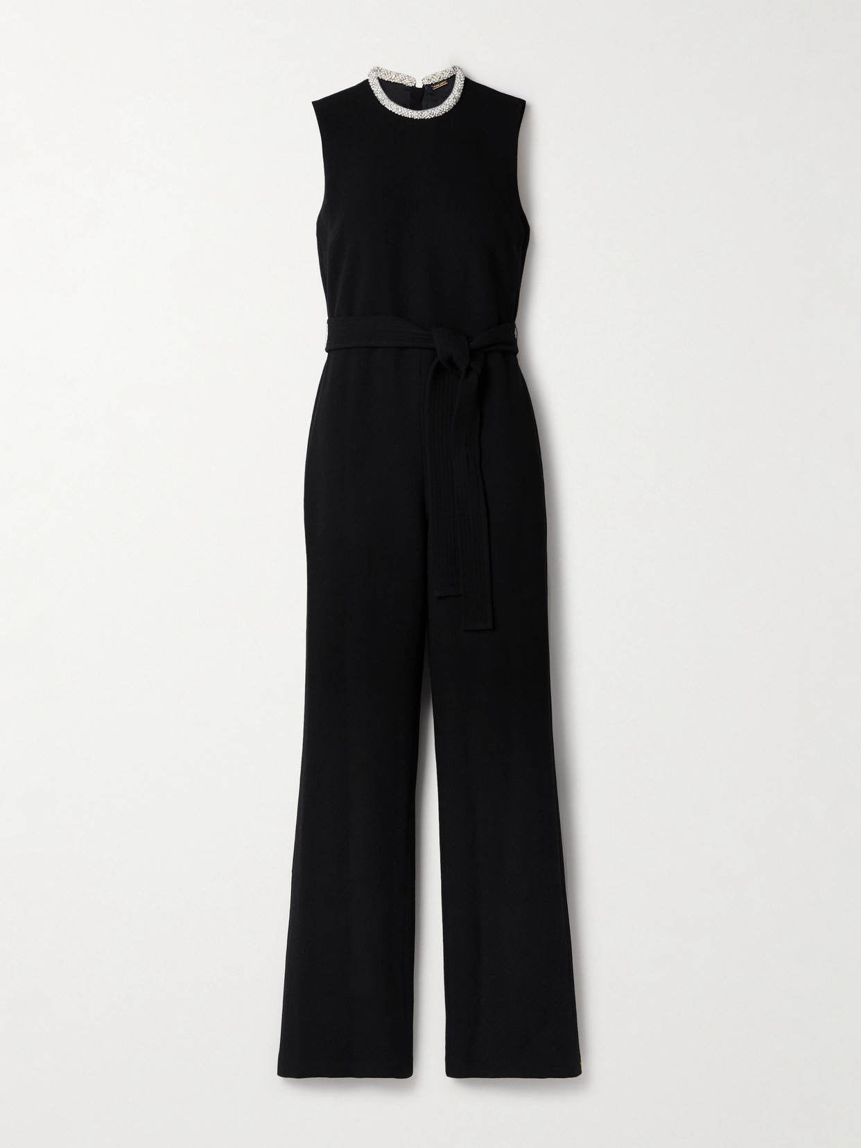 Adam Lippes - Barclay Belted Embellished Wool-crepe Jumpsuit - Black
