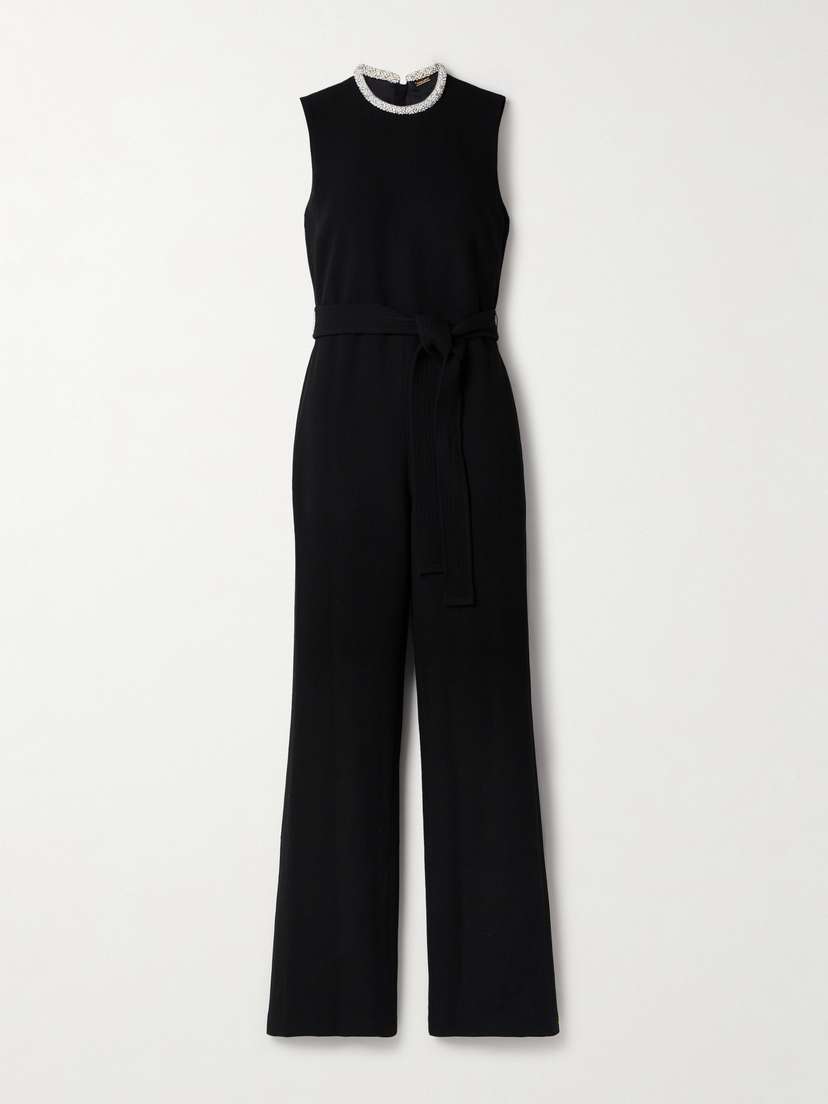 Adam Lippes Barclay Belted Embellished Wool-crepe Jumpsuit