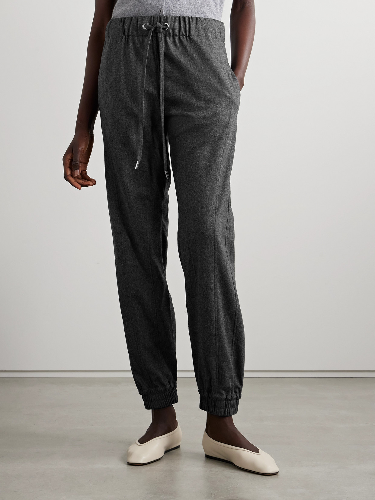 Sasuphi Valentina Stretch-wool And Cashmere-blend Tapered Track Pants In Gray
