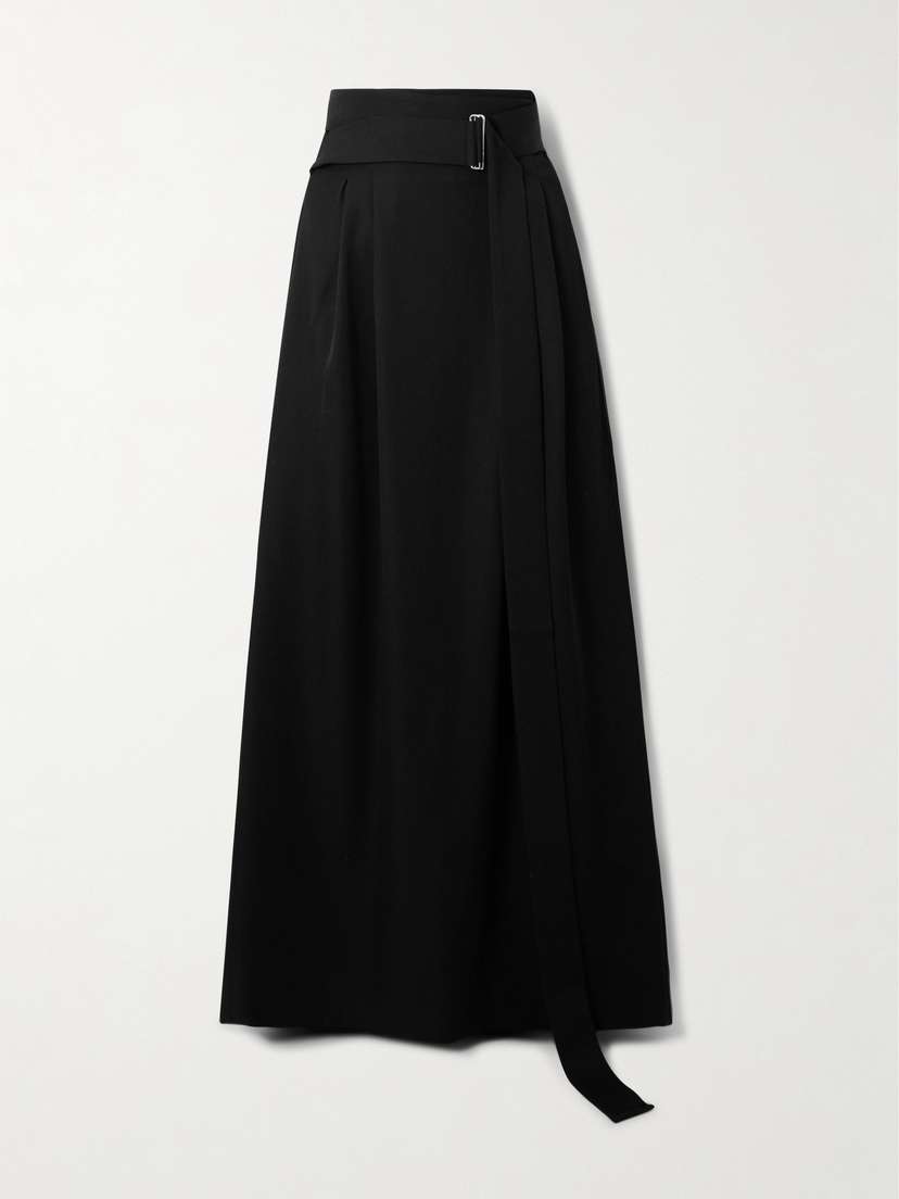 SASUPHI Angela Belted Pleated Grain De Poudre Wool Maxi Skirt