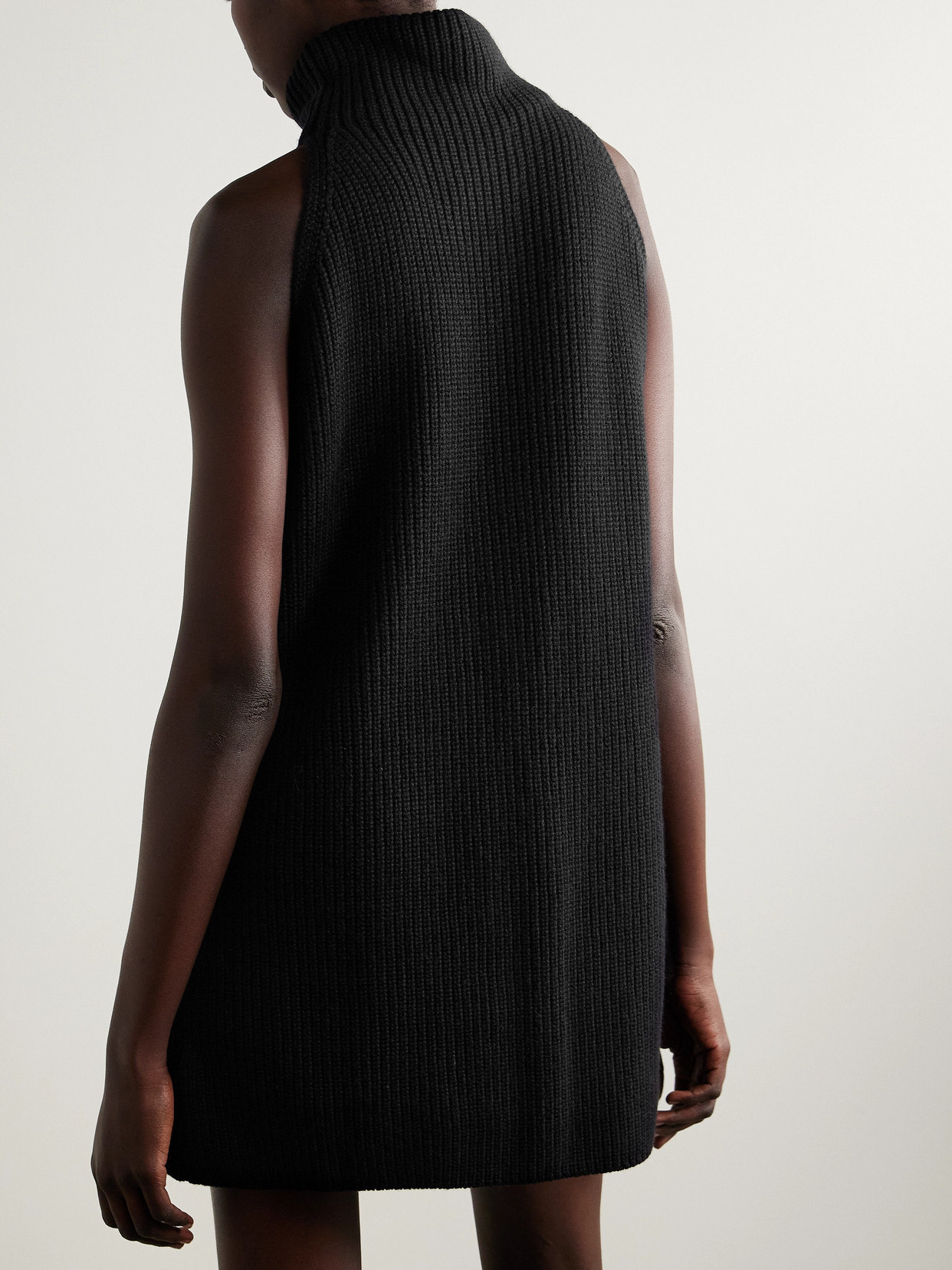 Sa Su Phi Marine Ribbed Wool Turtleneck Mini Dress In Black