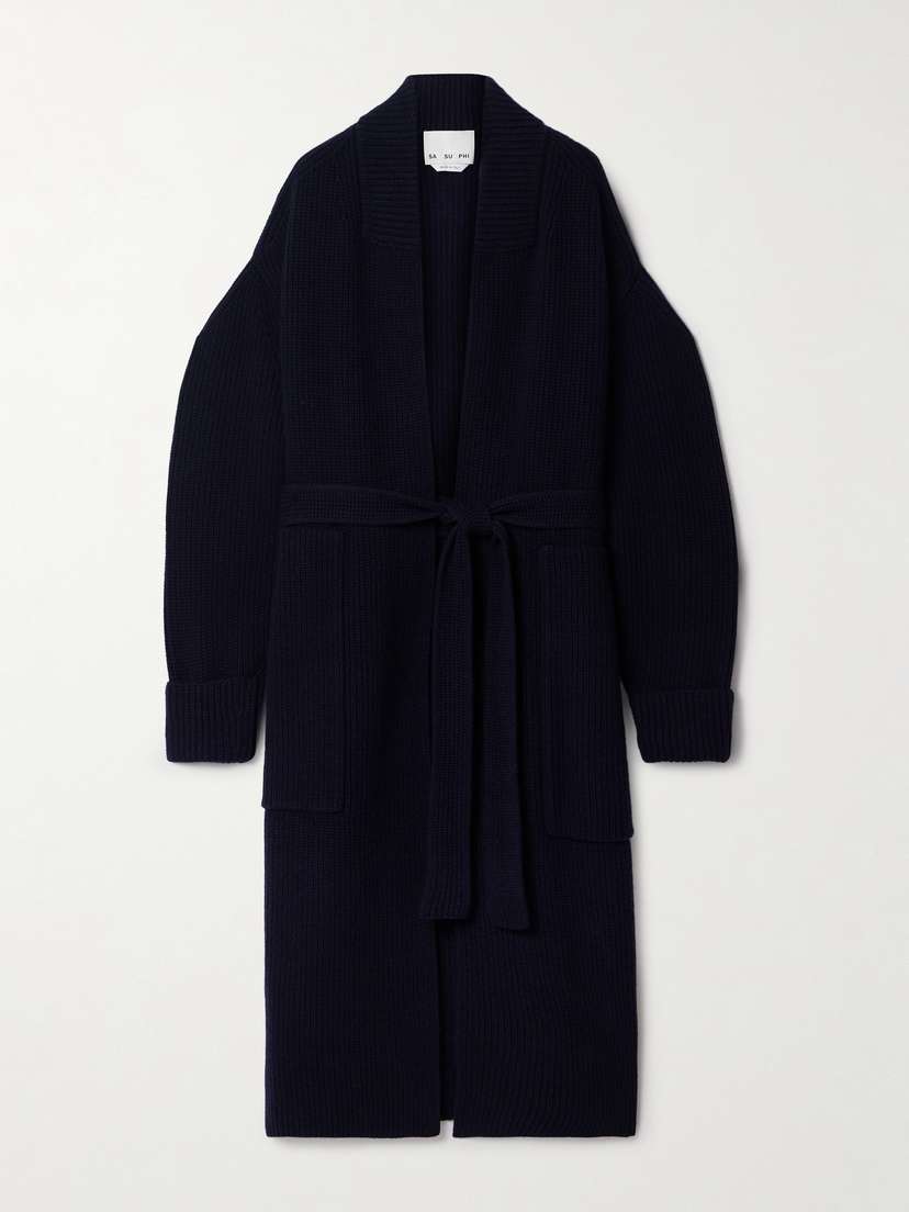 SASUPHI Belted Ribbed Merino Wool And Cashmere-blend Cardigan