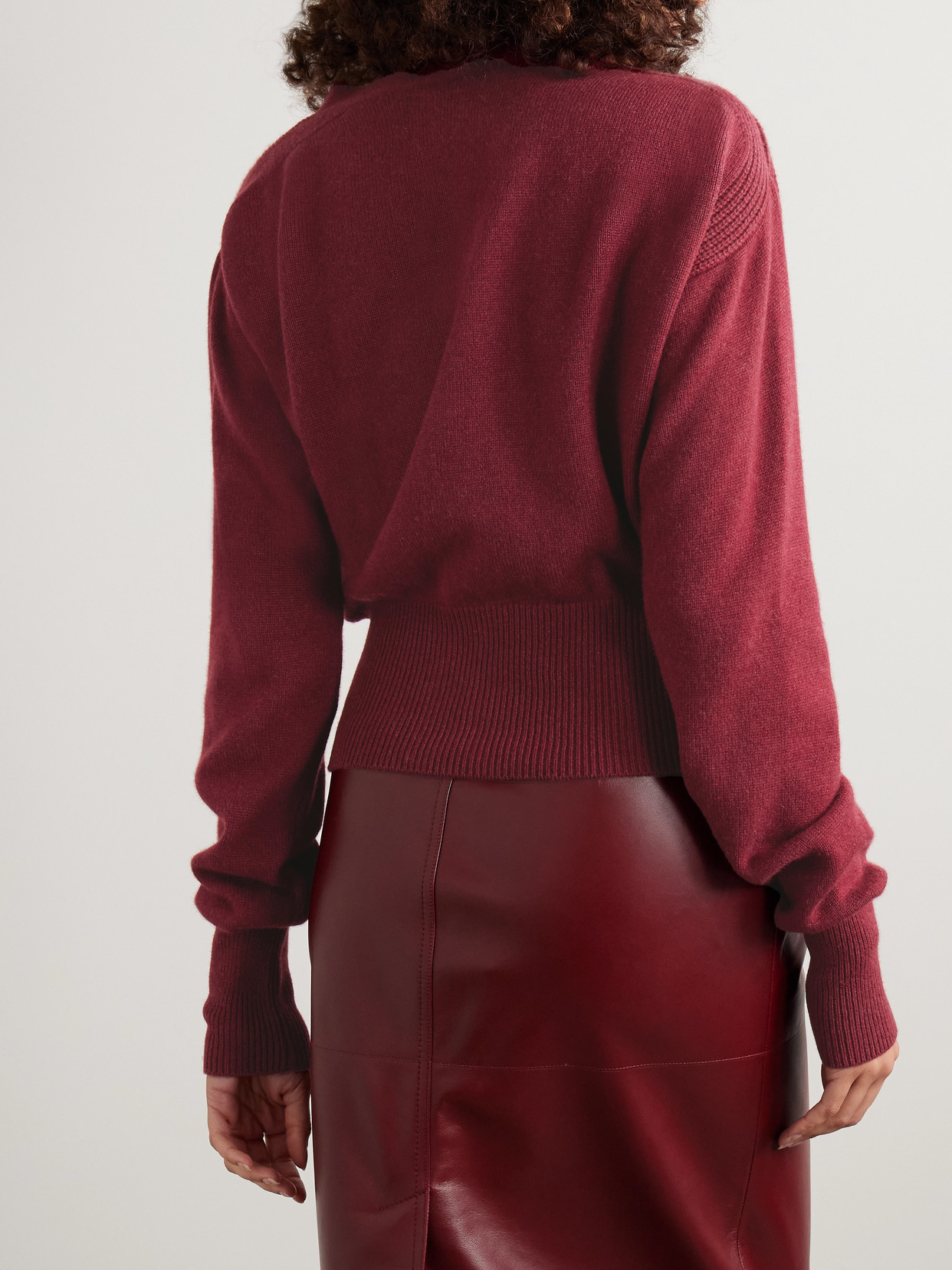 Sa Su Phi Ribbed Cashmere Cardigan In Burgundy