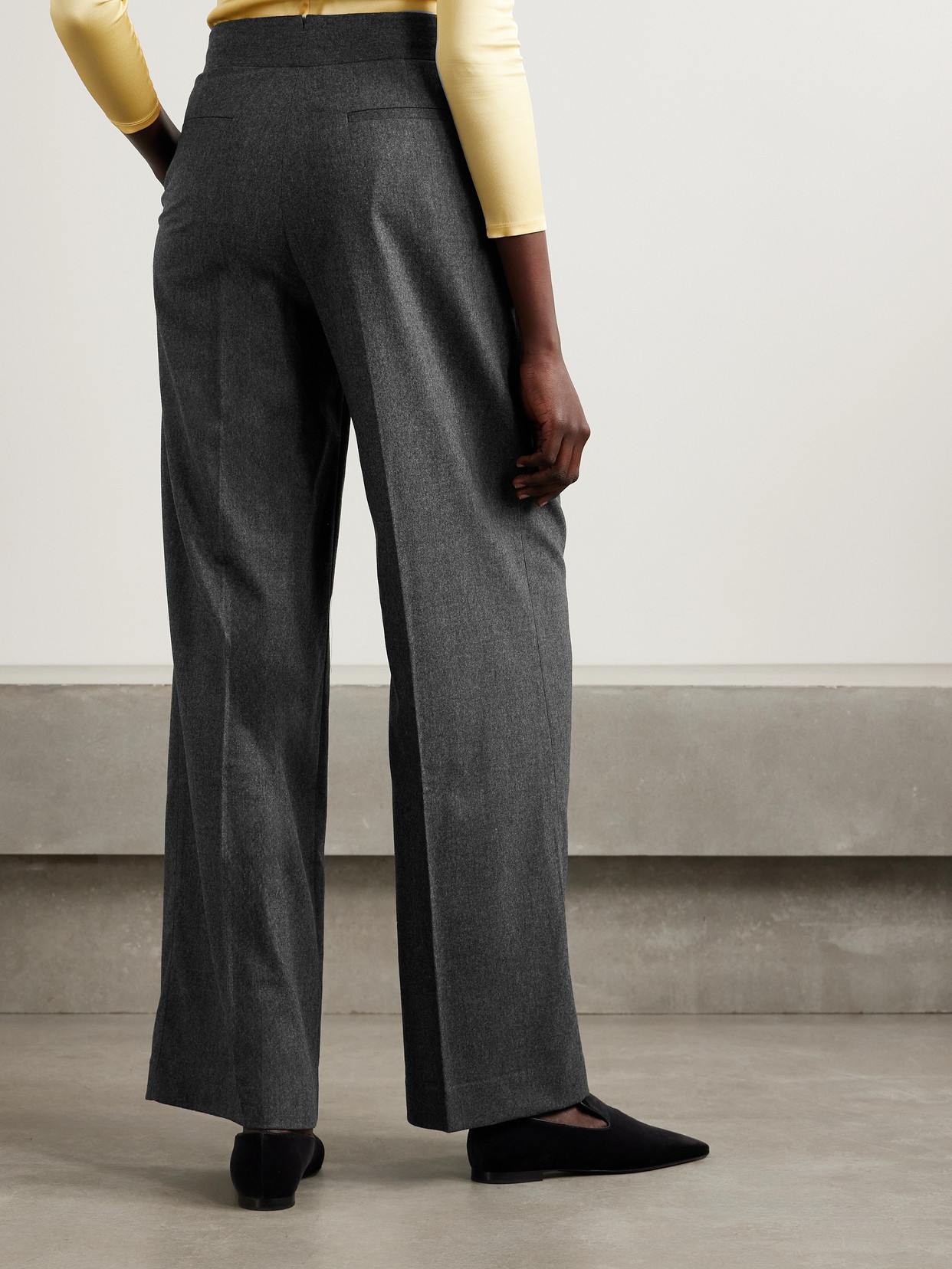 Sa Su Phi Bogart Pleated Wool-blend Flannel Wide-leg Pants In Gray